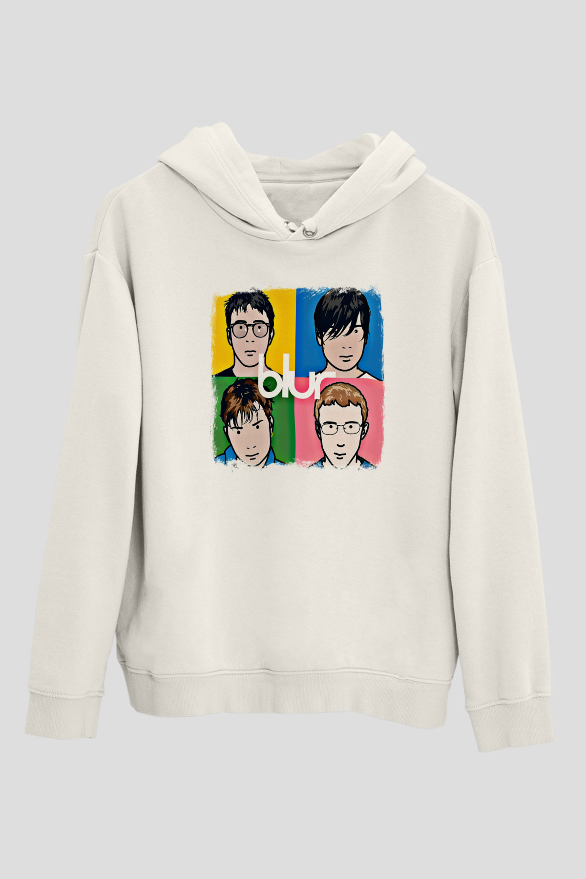Blur Baskılı Unisex Beyaz Hoodie