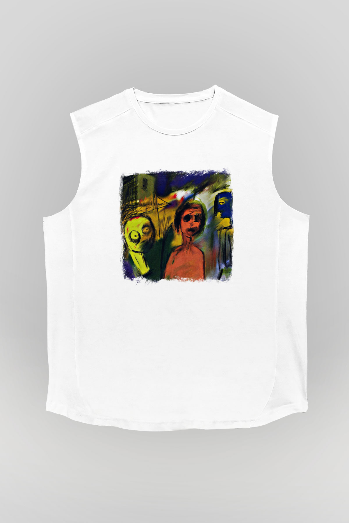 Blur Baskılı Unisex Beyaz Kolsuz Tişört