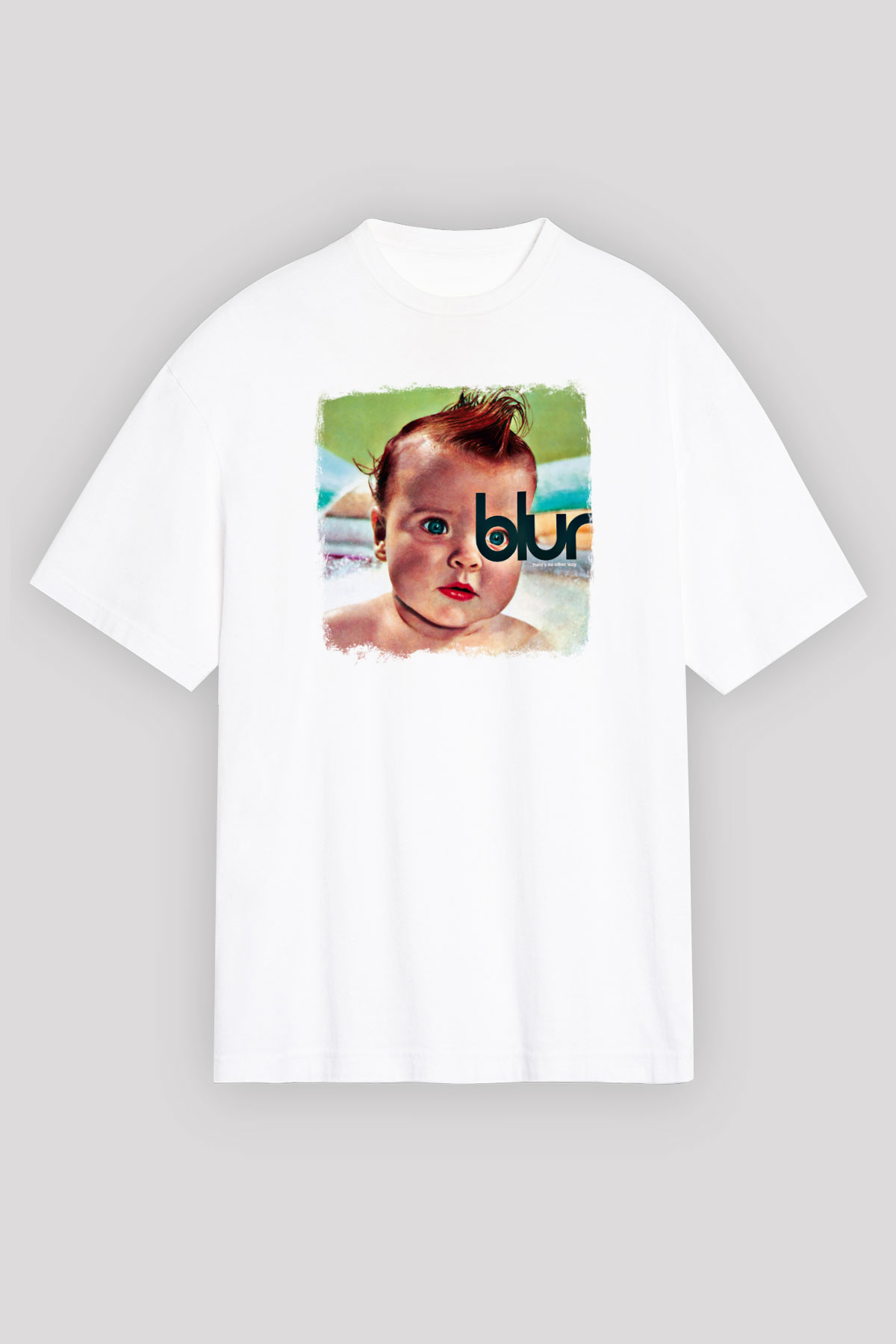 Blur Baskılı Unisex Beyaz Oversize Tişört