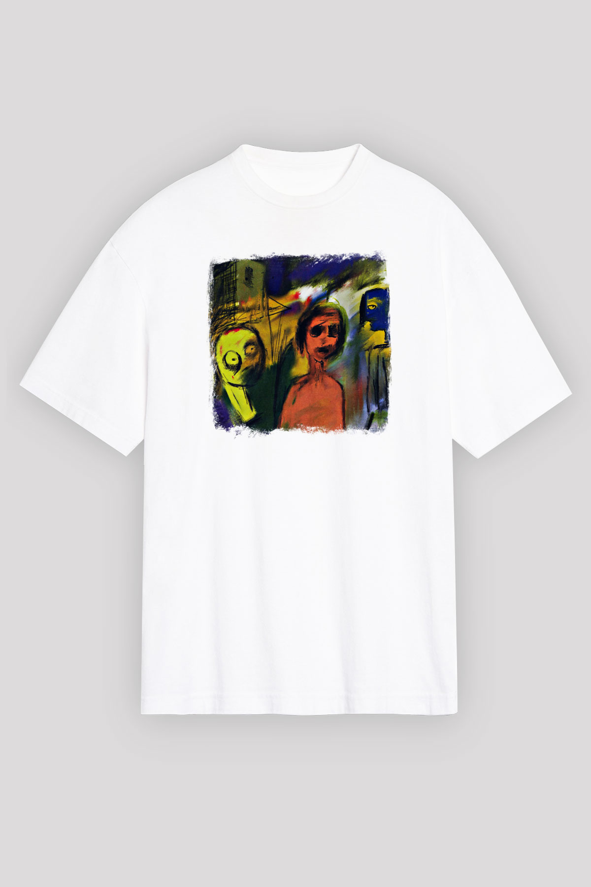 Blur Baskılı Unisex Beyaz Oversize Tişört