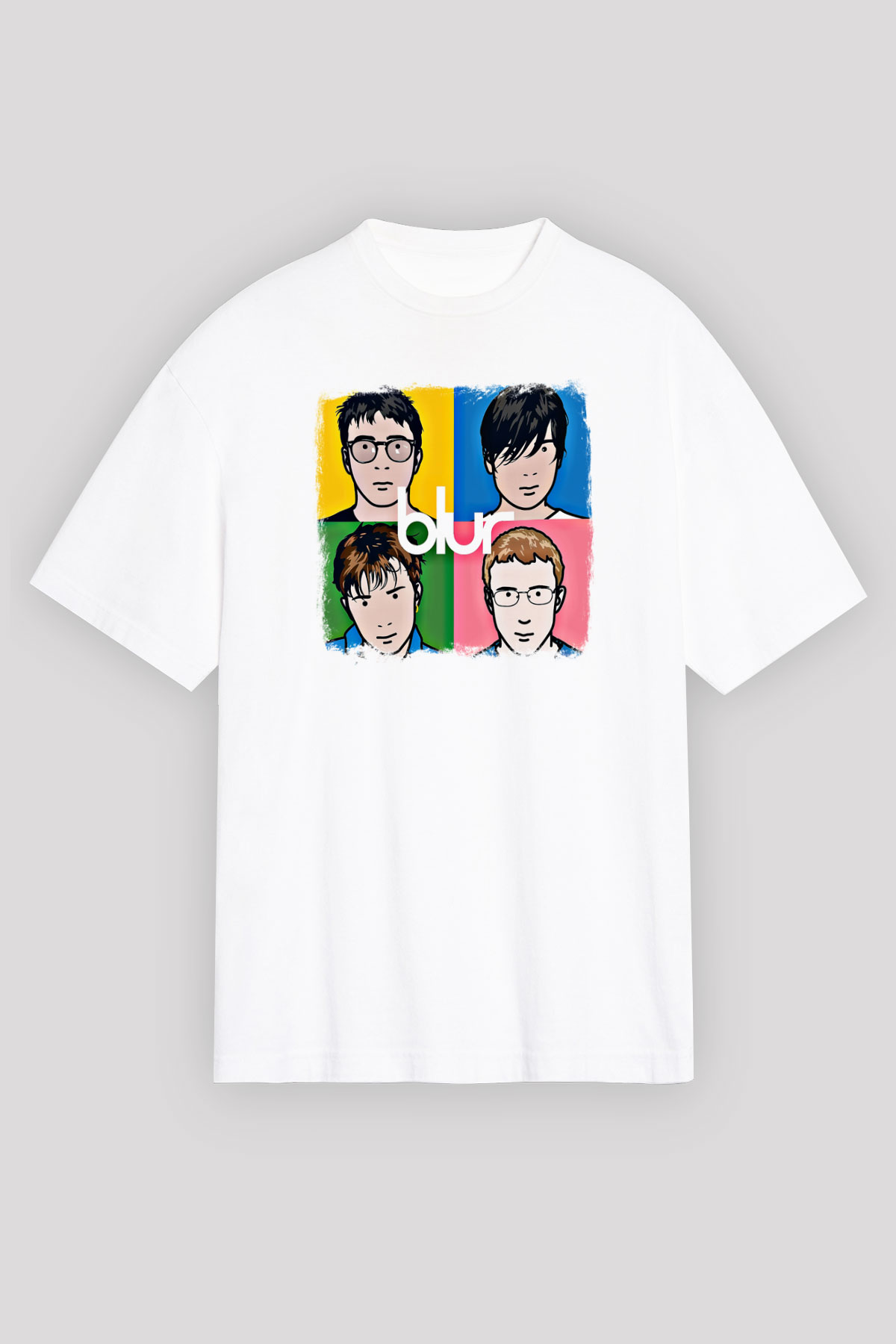 Blur Baskılı Unisex Beyaz Oversize Tişört