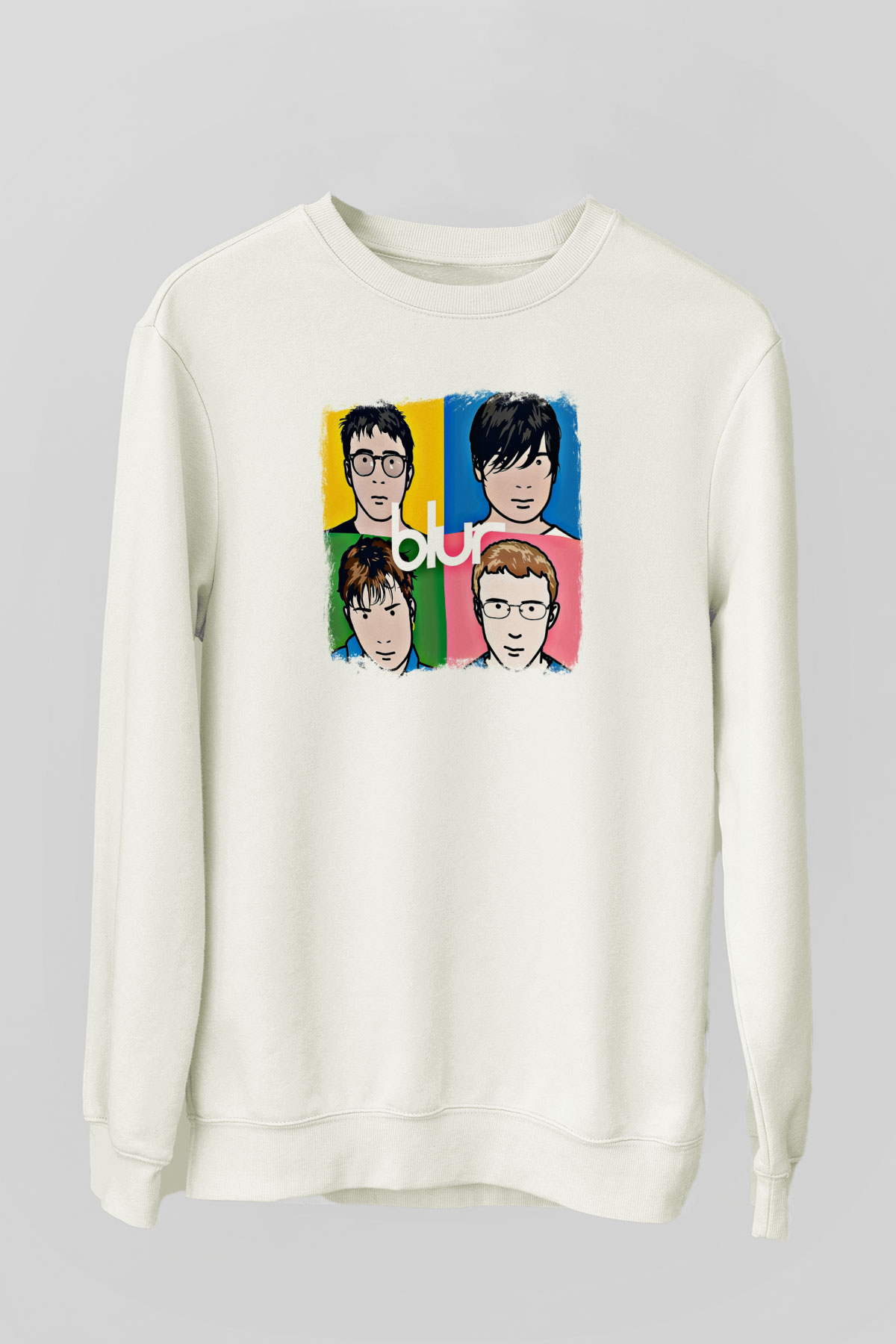 Blur Baskılı Unisex Beyaz Sweatshirt
