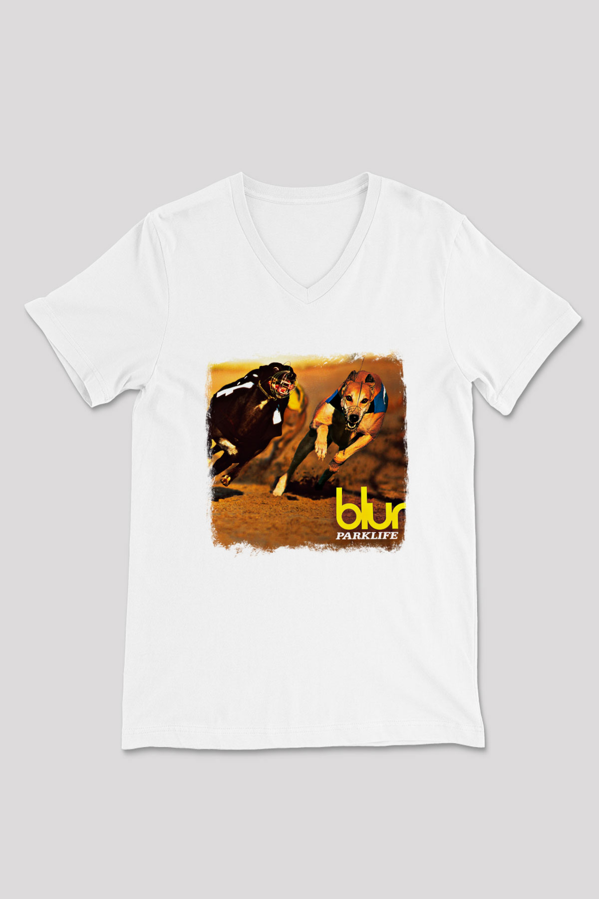 Blur Baskılı Unisex Beyaz V Yaka Tişört