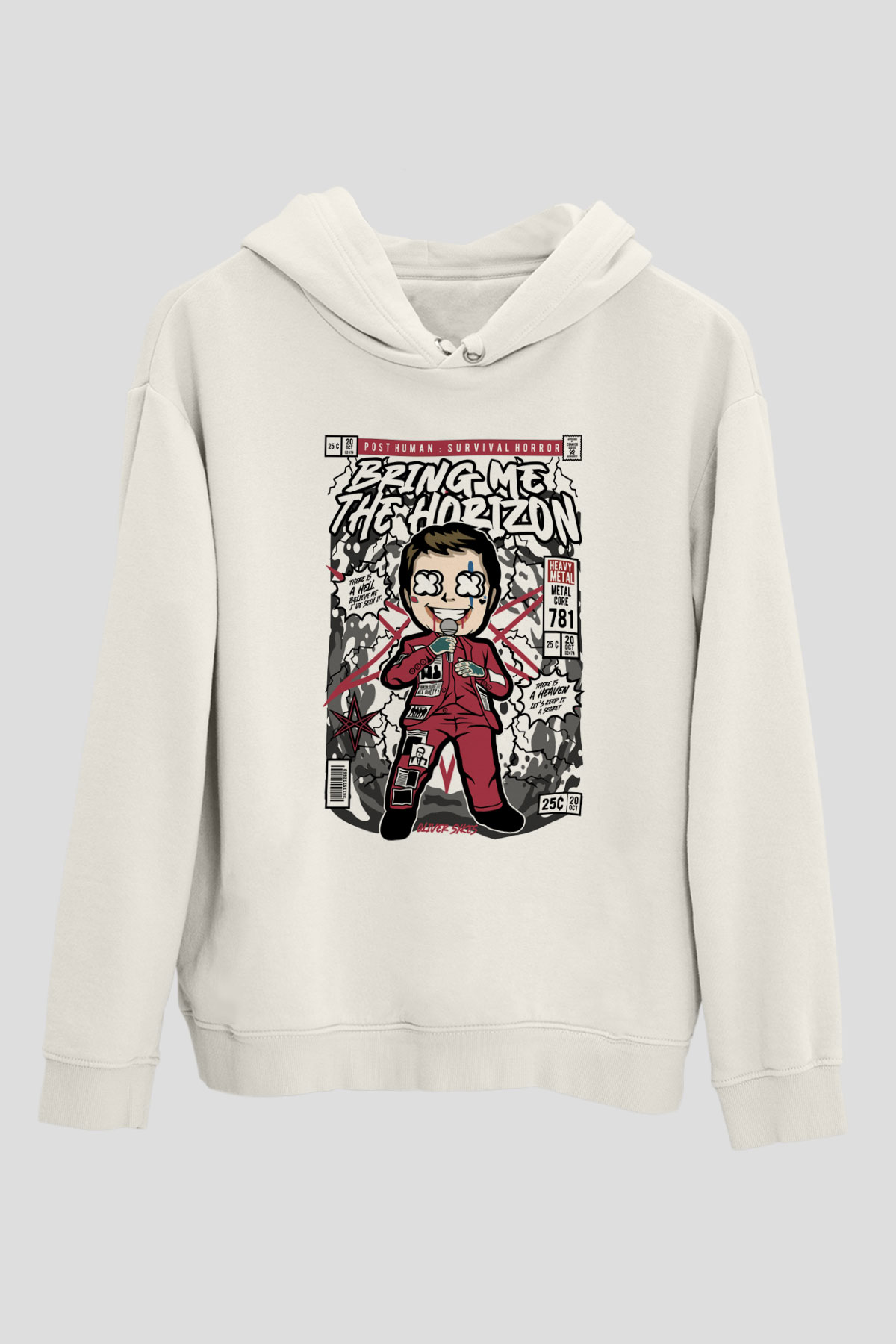 BMTH Baskılı Unisex Beyaz Hoodie