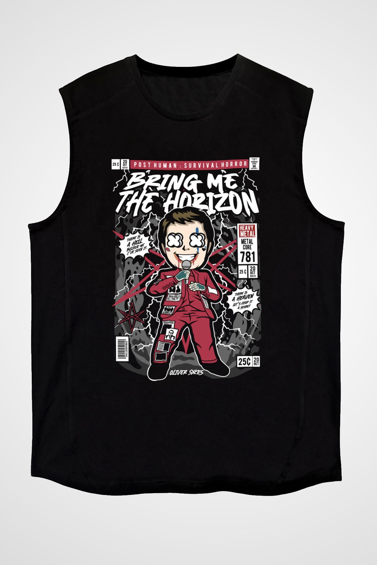 BMTH Baskılı Unisex Siyah Kolsuz Tişört