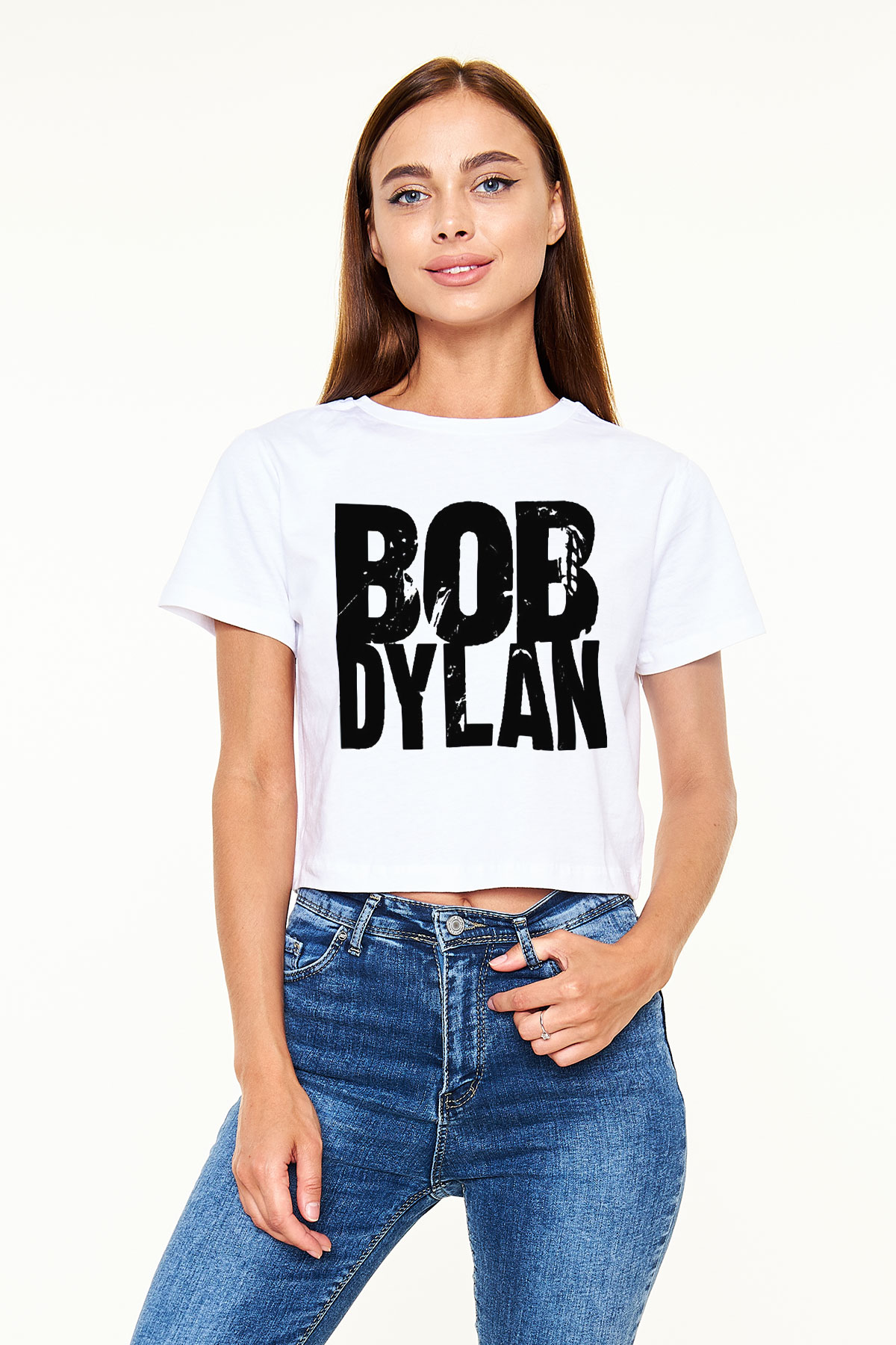 Bob Dylan Beyaz Croptop Tişört