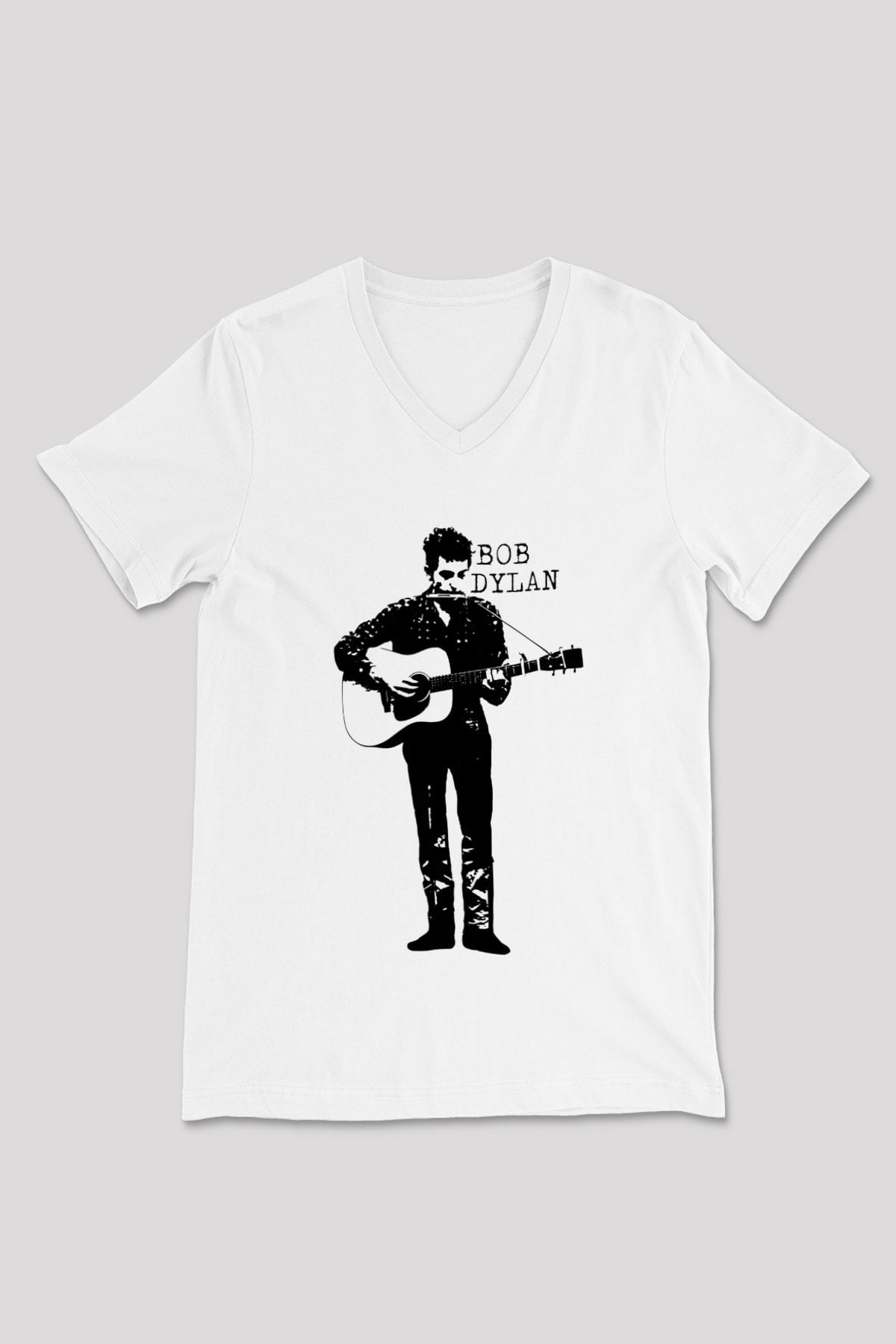 Bob Dylan Beyaz Unisex V Yaka Tişört