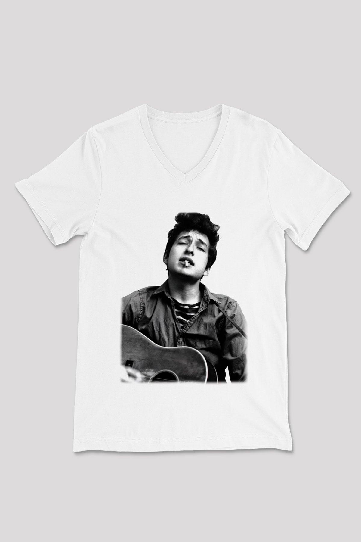 Bob Dylan Beyaz Unisex V Yaka Tişört T-Shirt