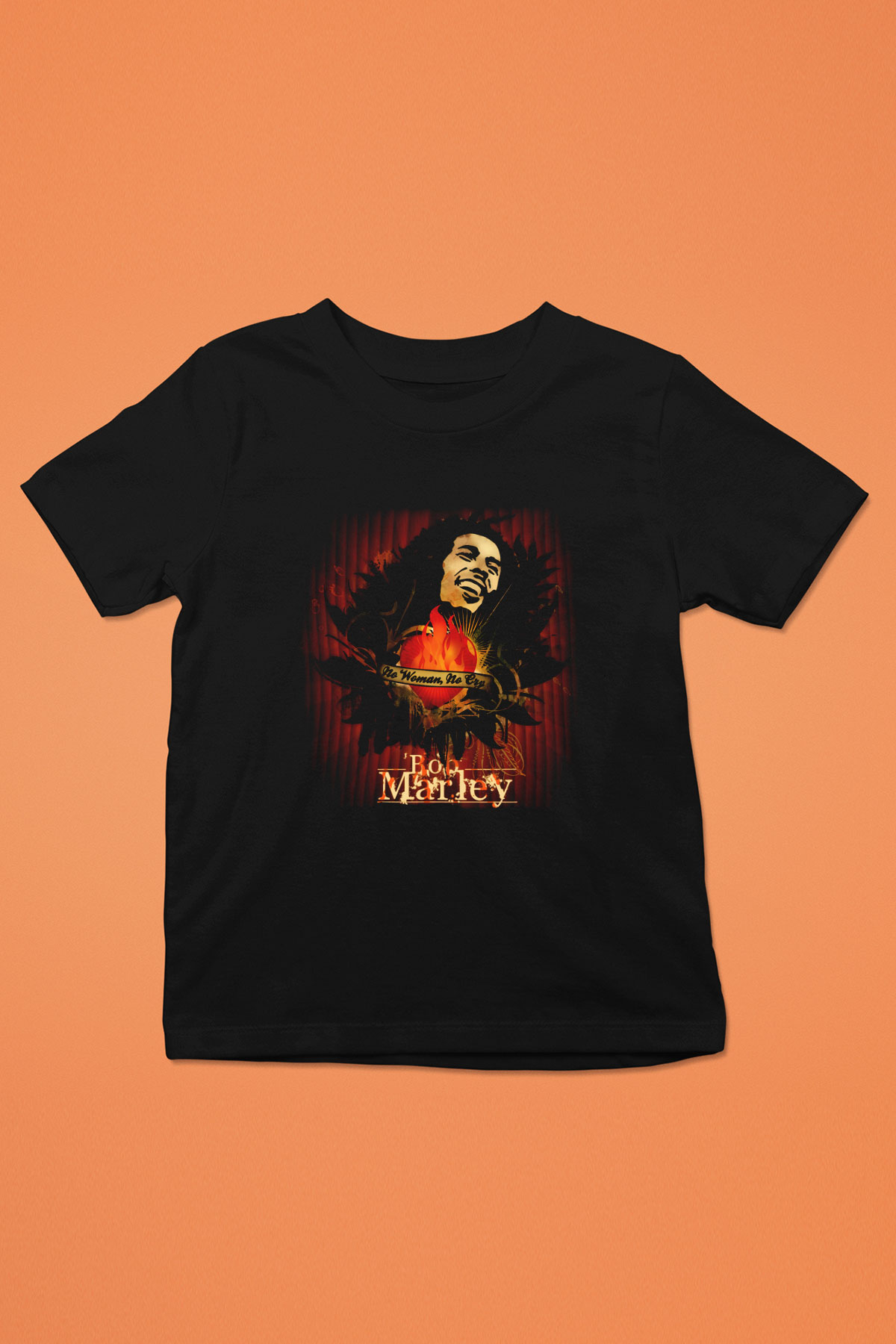 Bob Marley Baskılı Siyah Unisex Çocuk Tişört