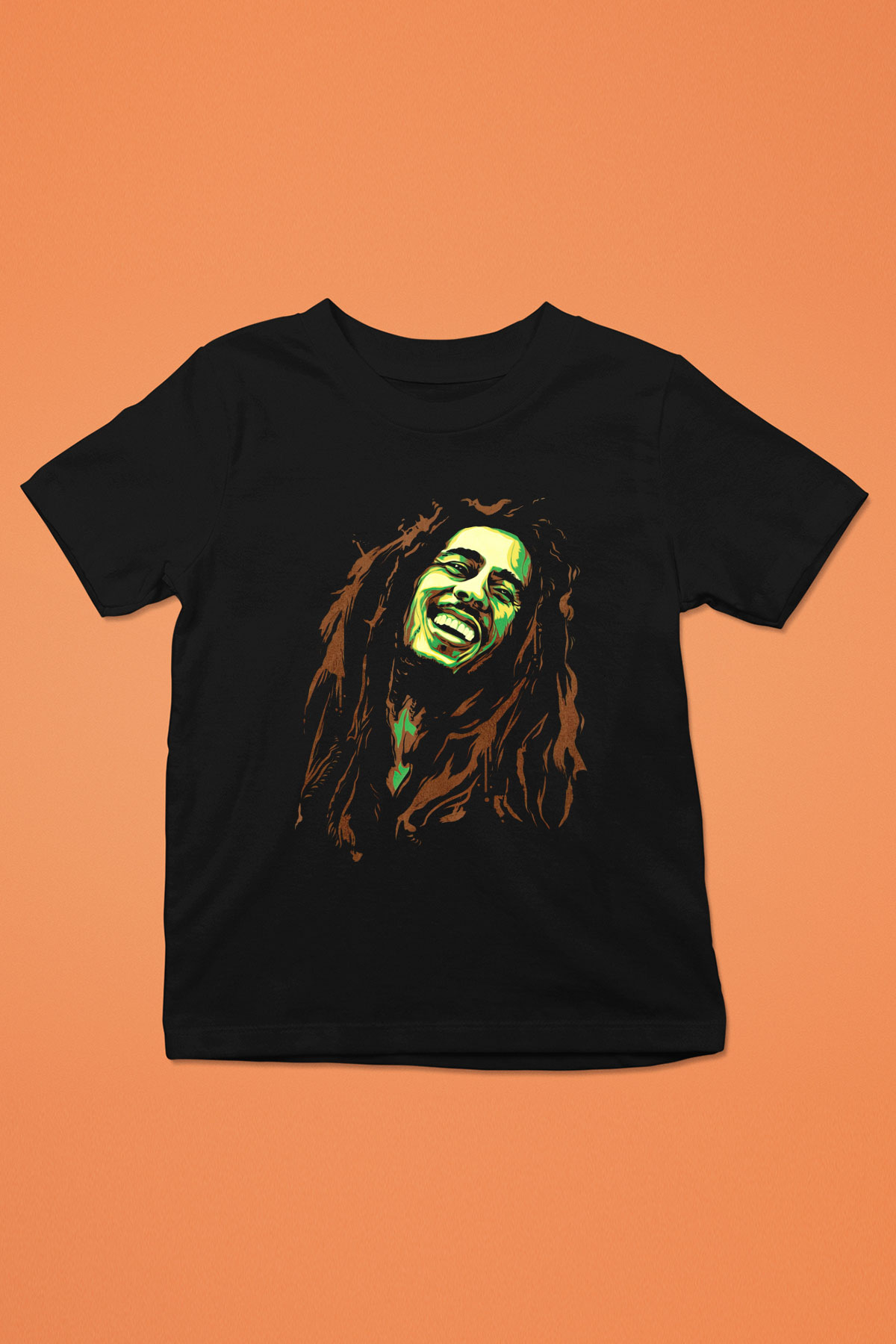 Bob Marley Baskılı Siyah Unisex Çocuk Tişört