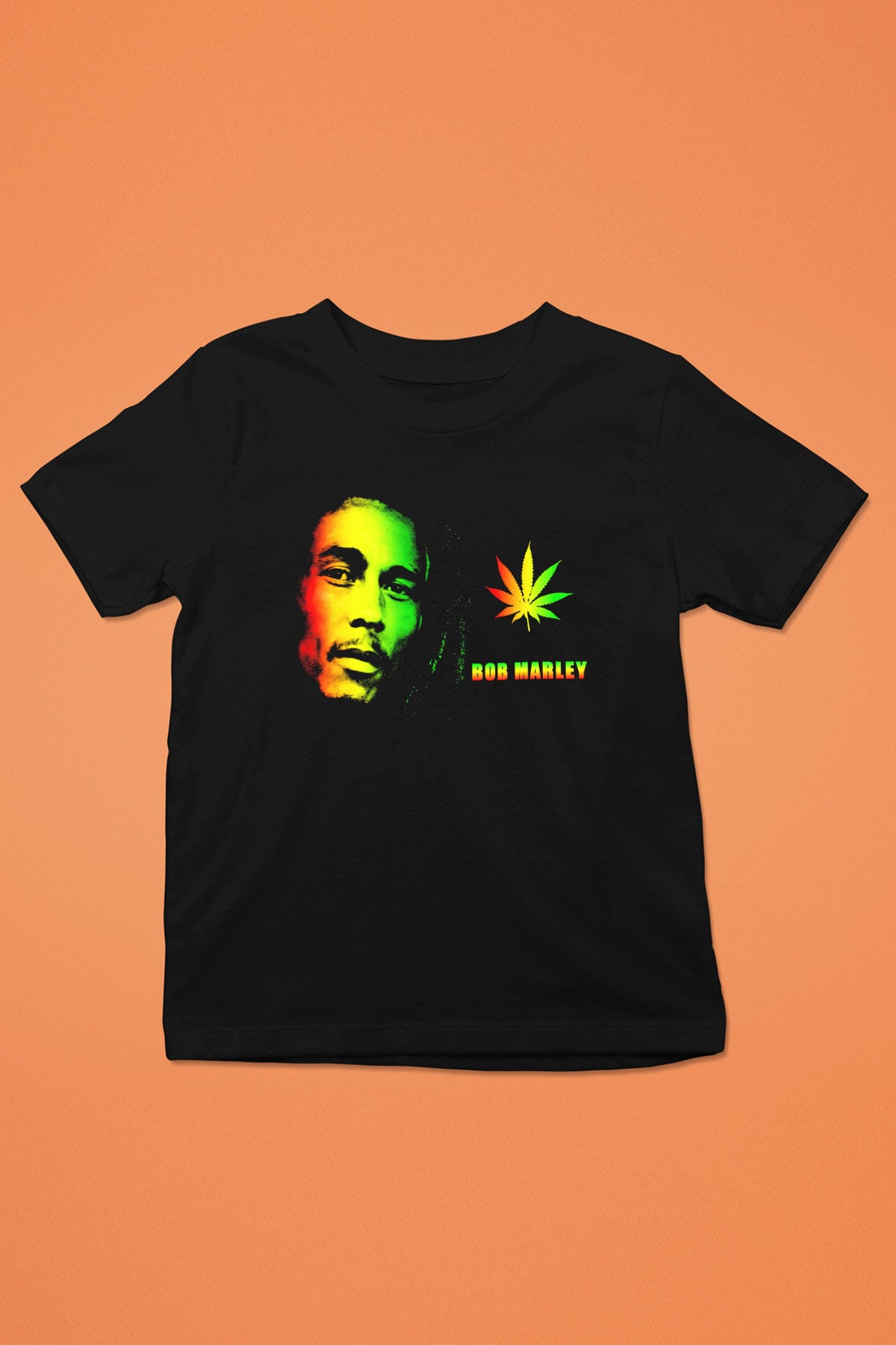 Bob Marley Baskılı Siyah Unisex Çocuk Tişört
