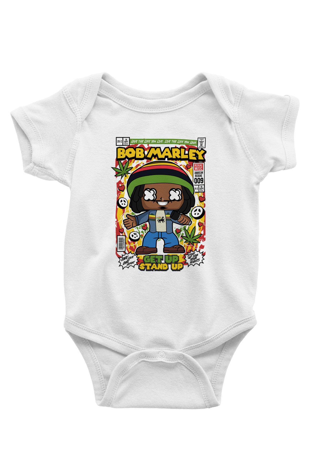 Bob Marley Baskılı Unisex Beyaz Bebek Body - Zıbın