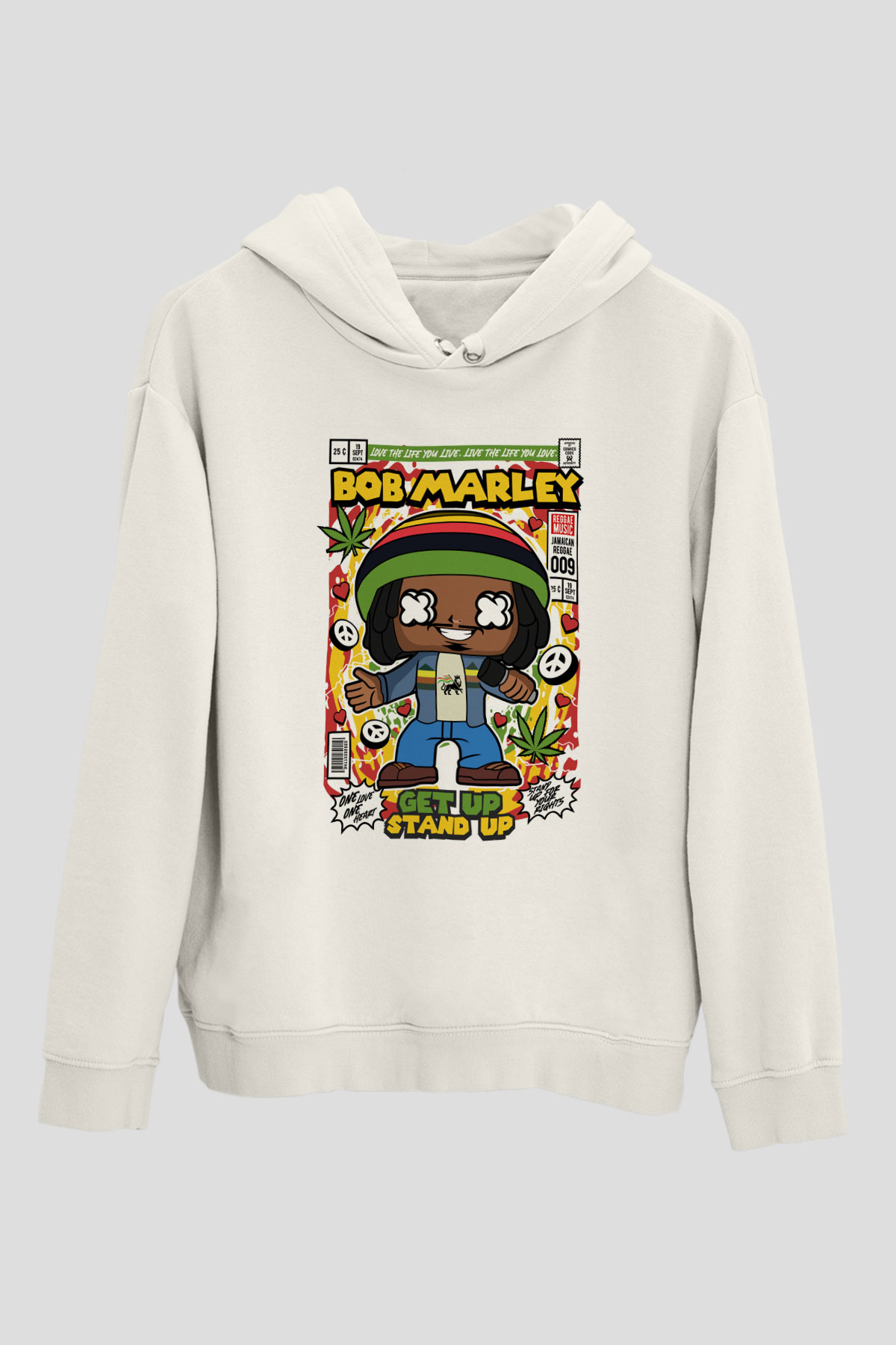 Bob Marley Baskılı Unisex Beyaz Hoodie
