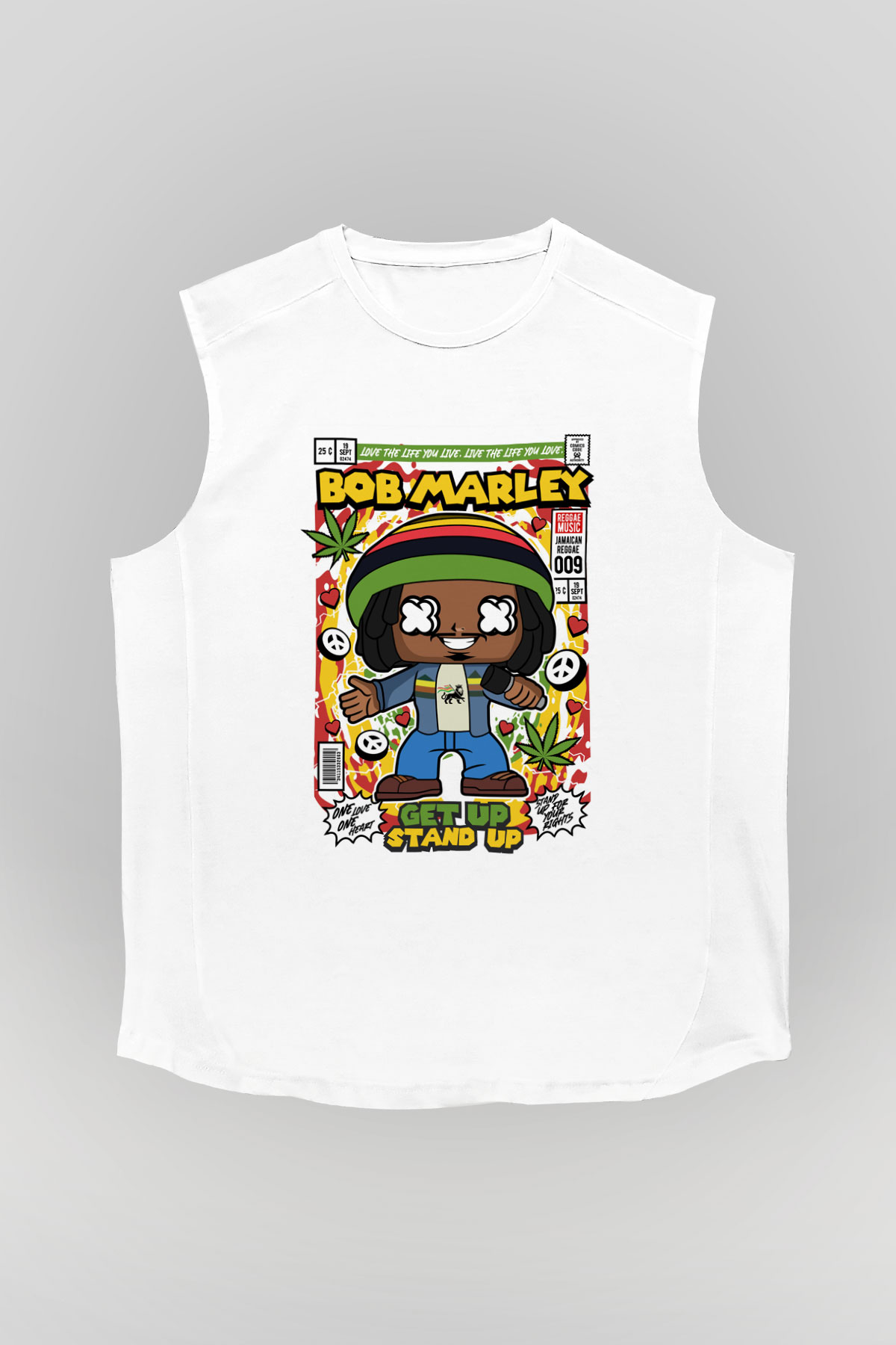 Bob Marley Baskılı Unisex Beyaz Kolsuz Tişört