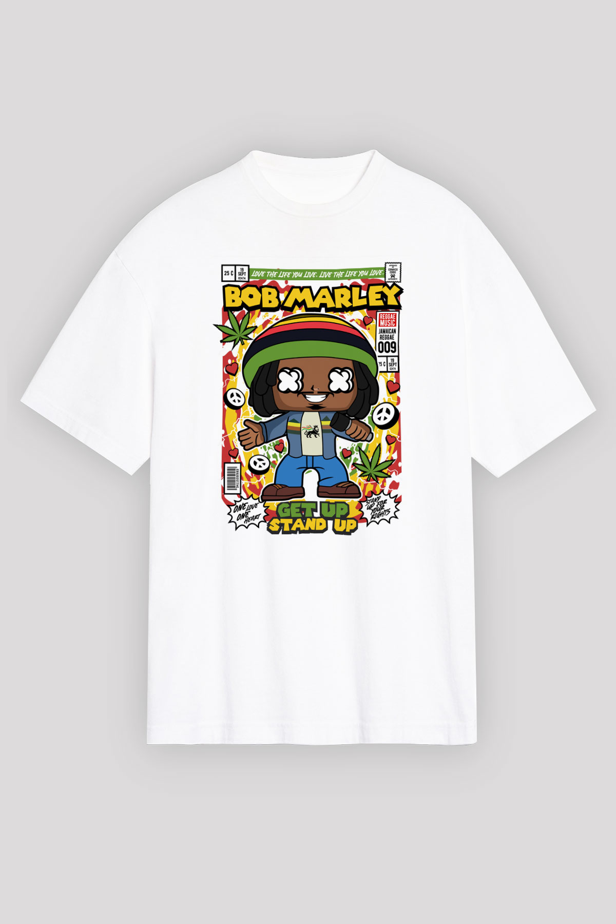 Bob Marley Baskılı Unisex Beyaz Oversize Tişört
