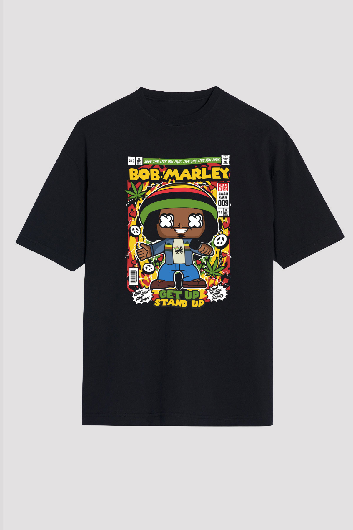 Bob Marley Baskılı Unisex Siyah Oversize Tişört