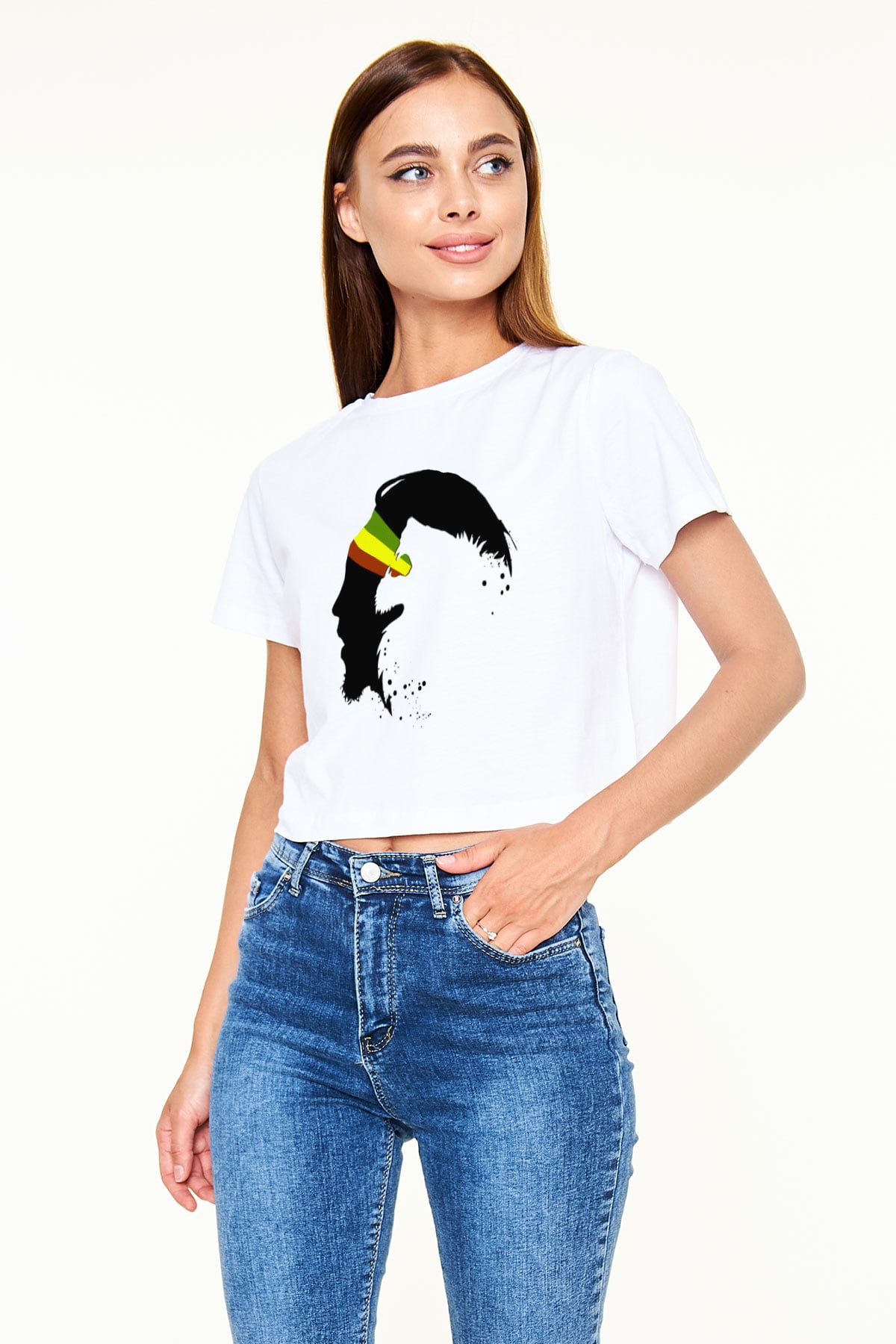Bob Marley Beyaz Croptop Tişört
