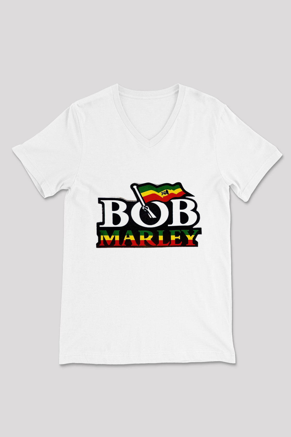 Bob Marley Beyaz Unisex V Yaka Tişört T-Shirt