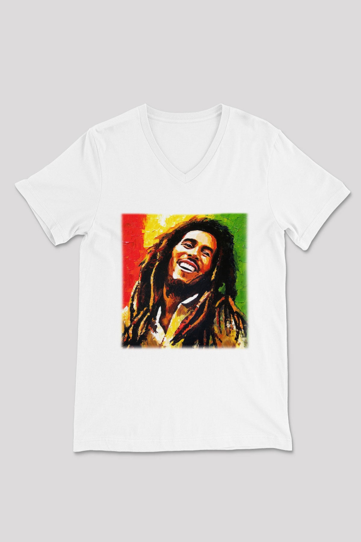 Bob Marley Beyaz Unisex V Yaka Tişört T-Shirt