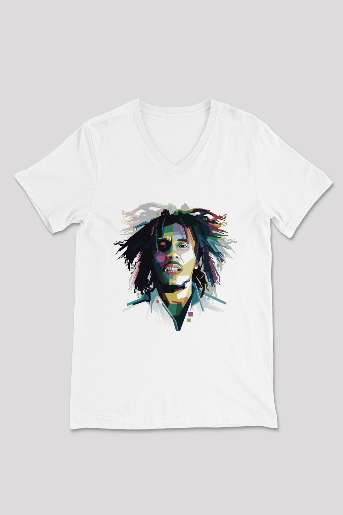 Bob Marley Beyaz Unisex V Yaka Tişört