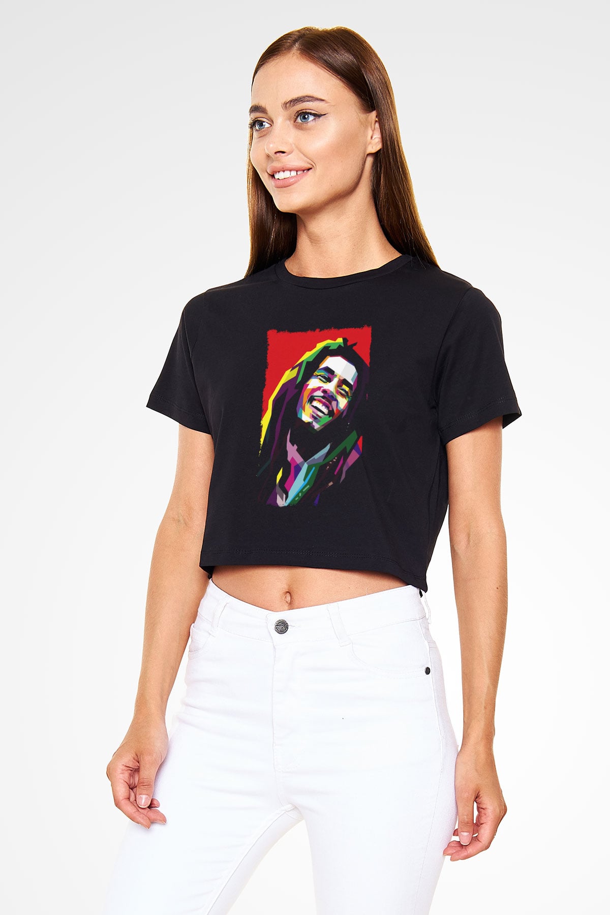 Bob Marley Siyah  Crop Top Tişört