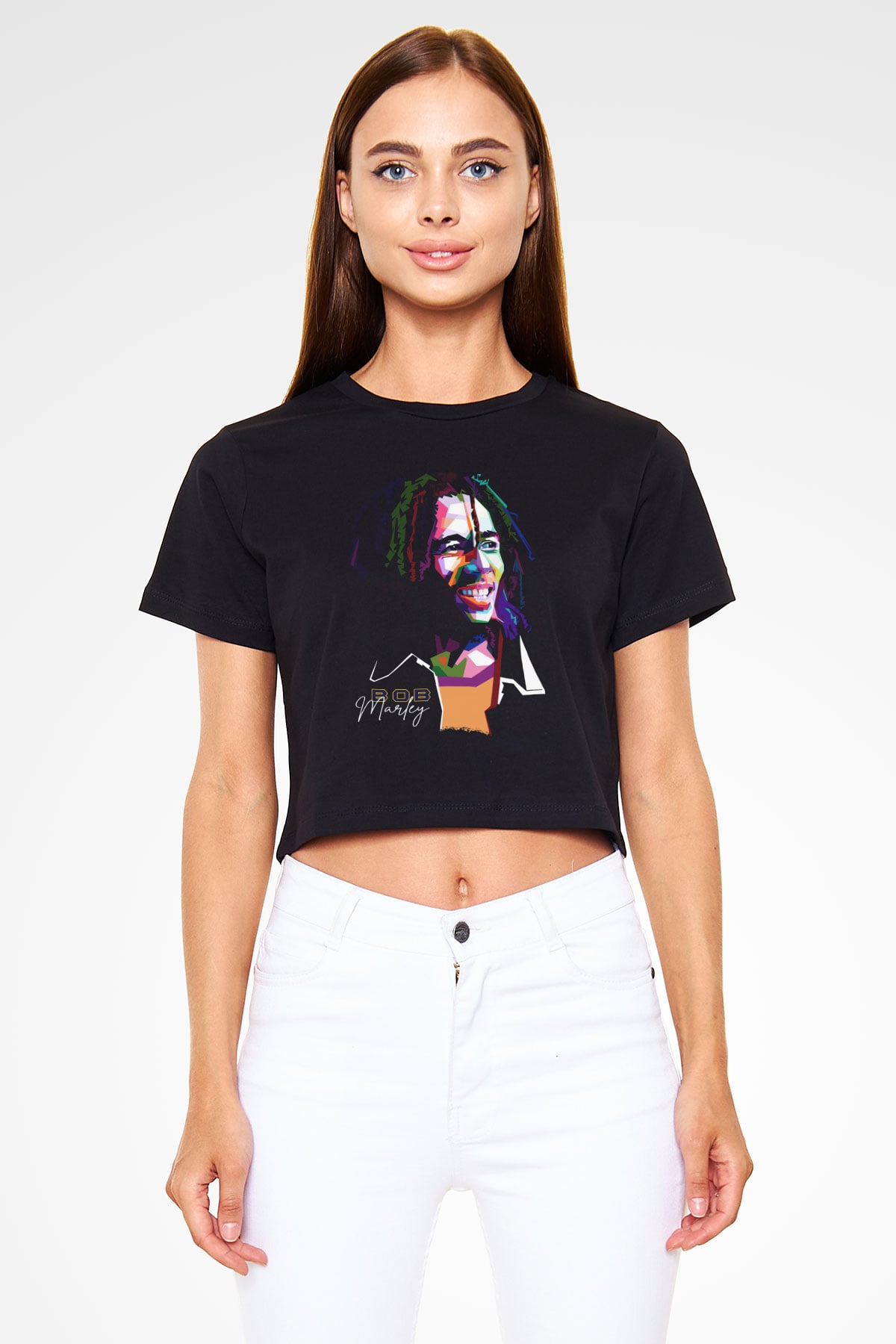 Bob Marley Siyah  Crop Top Tişört