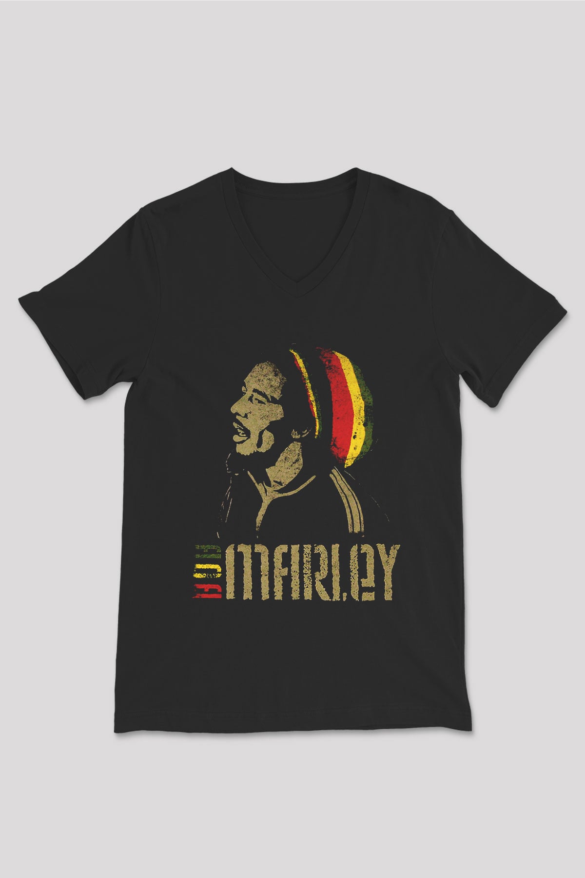Bob Marley Siyah Unisex V Yaka Tişört T-Shirt