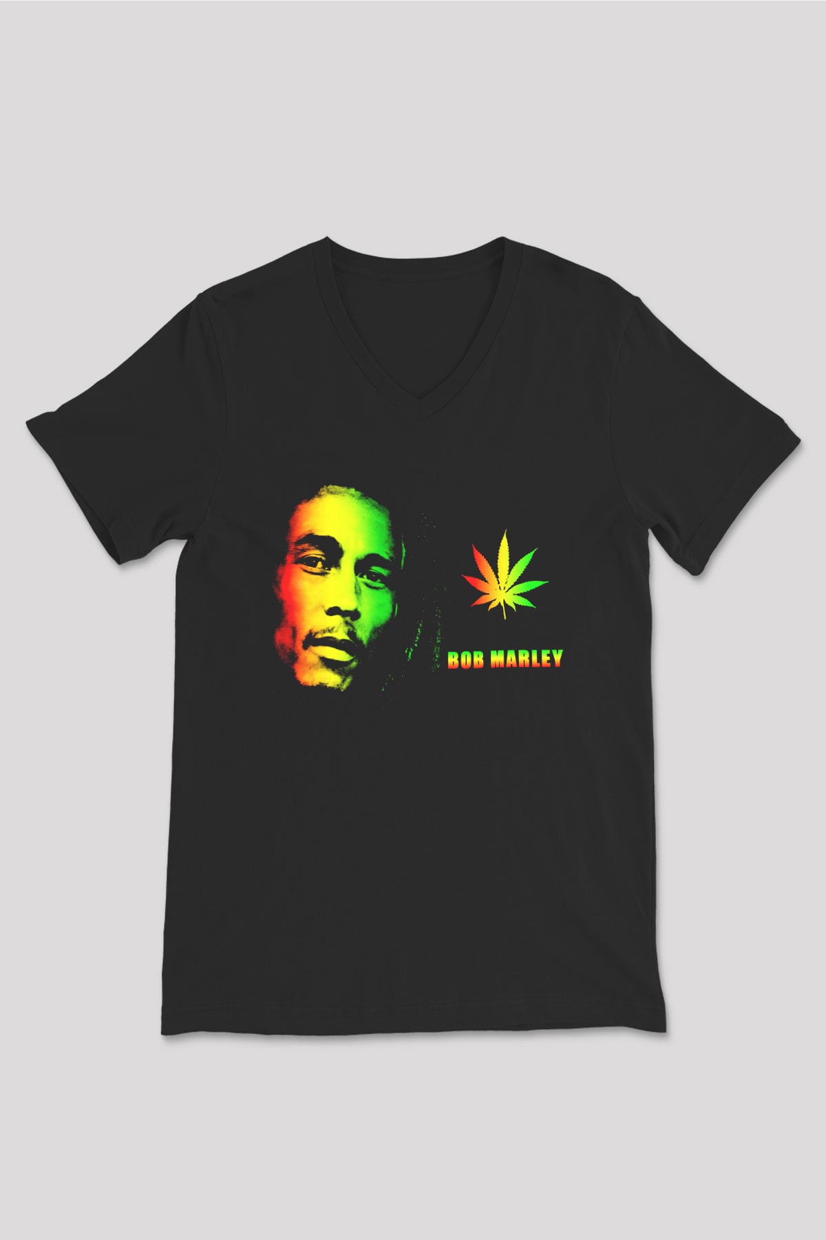 Bob Marley Siyah Unisex V Yaka Tişört T-Shirt
