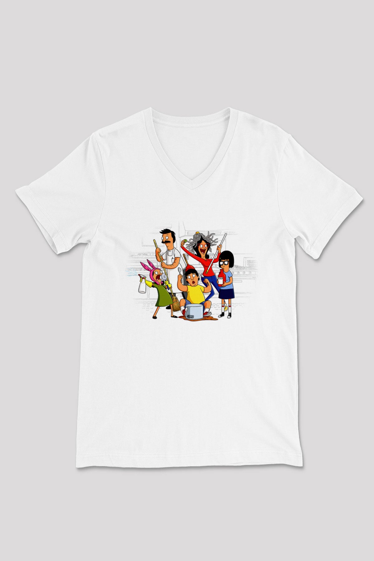 Bob's Burgers Beyaz Unisex V Yaka Tişört