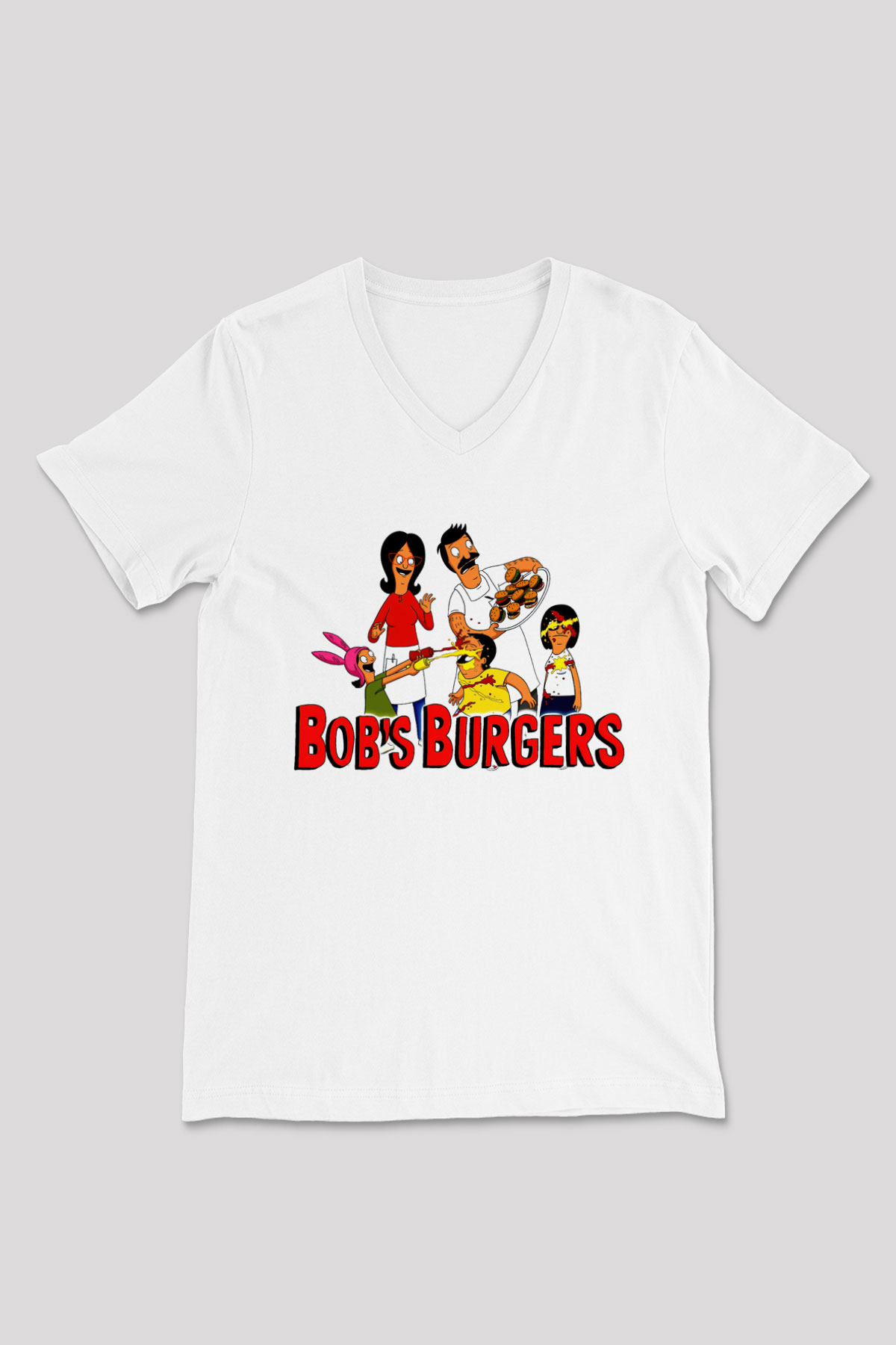 Bob's Burgers Beyaz Unisex V Yaka Tişört