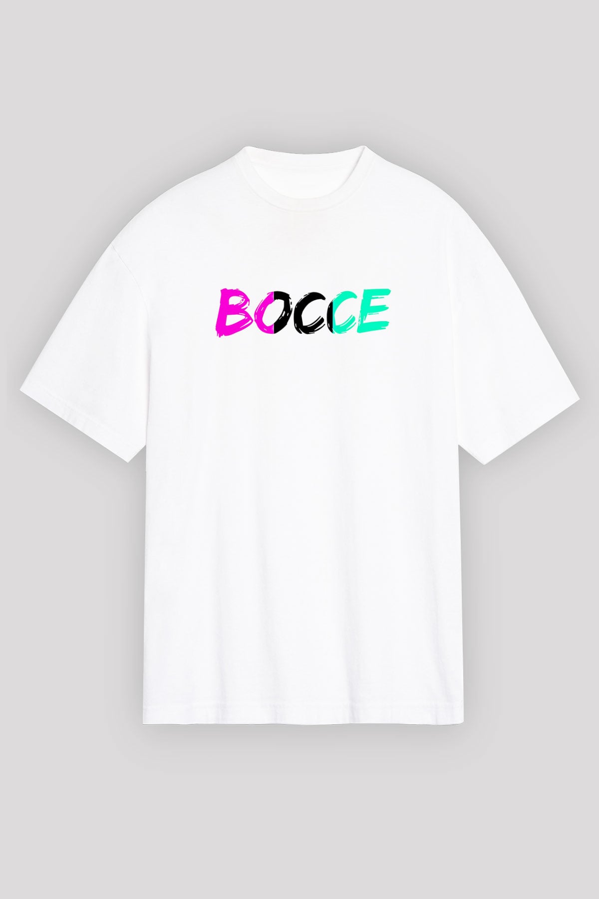 Bocce Baskılı Unisex Beyaz Oversize Tişört - Tshirt