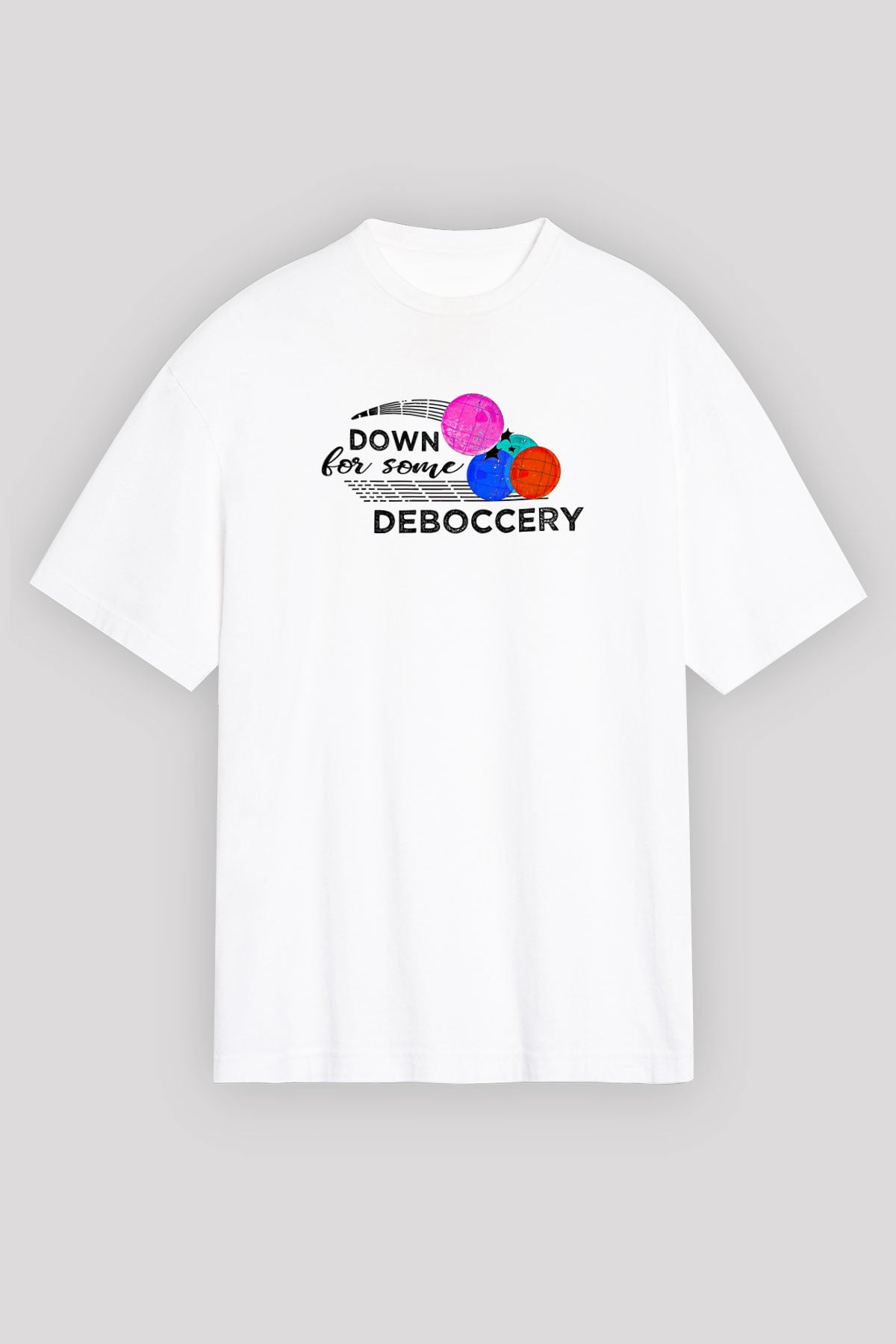 Bocce Baskılı Unisex Beyaz Oversize Tişört - Tshirt