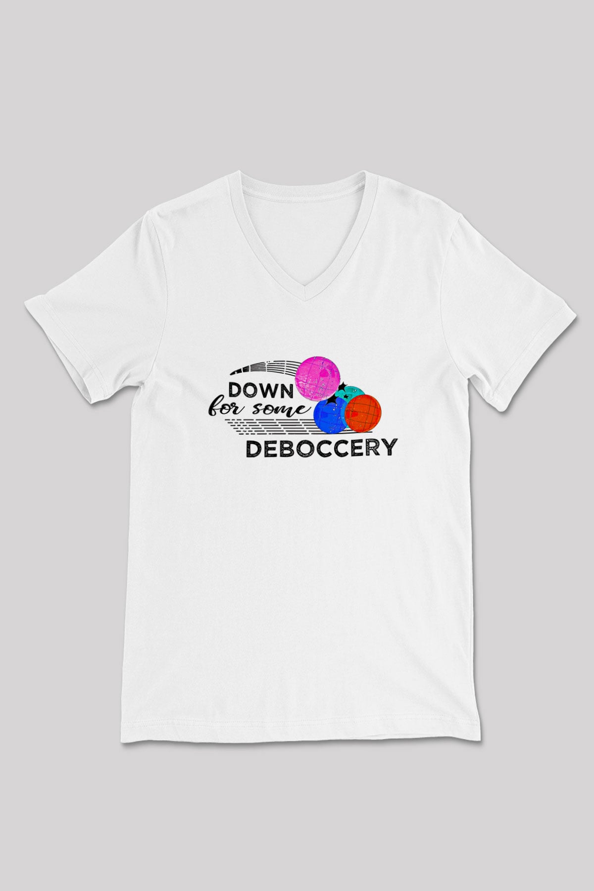 Bocce Baskılı Unisex V Yaka Tişört - Tshirt