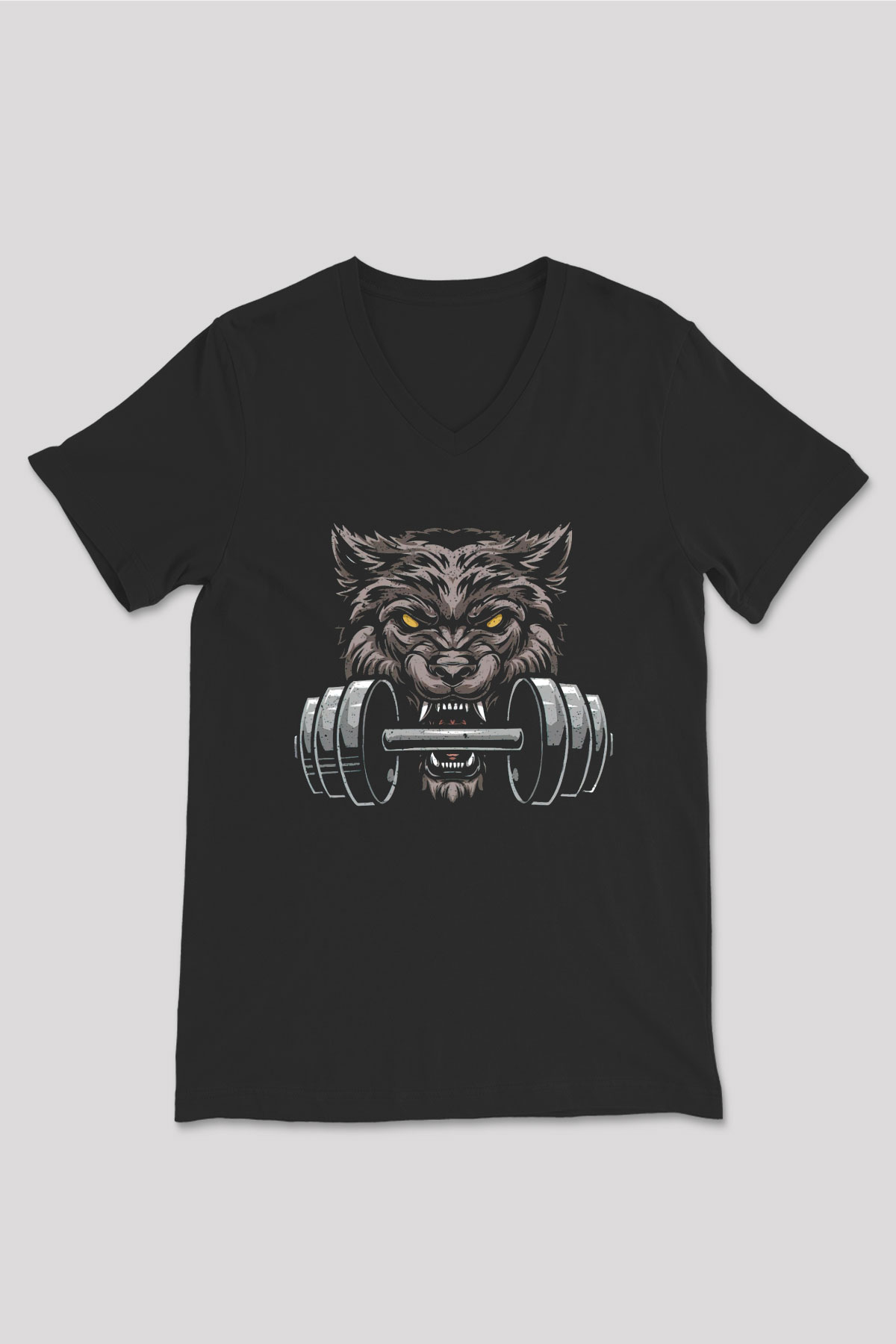 Bodybuilding Kurt Baskılı Unisex Siyah  V Yaka Tişört