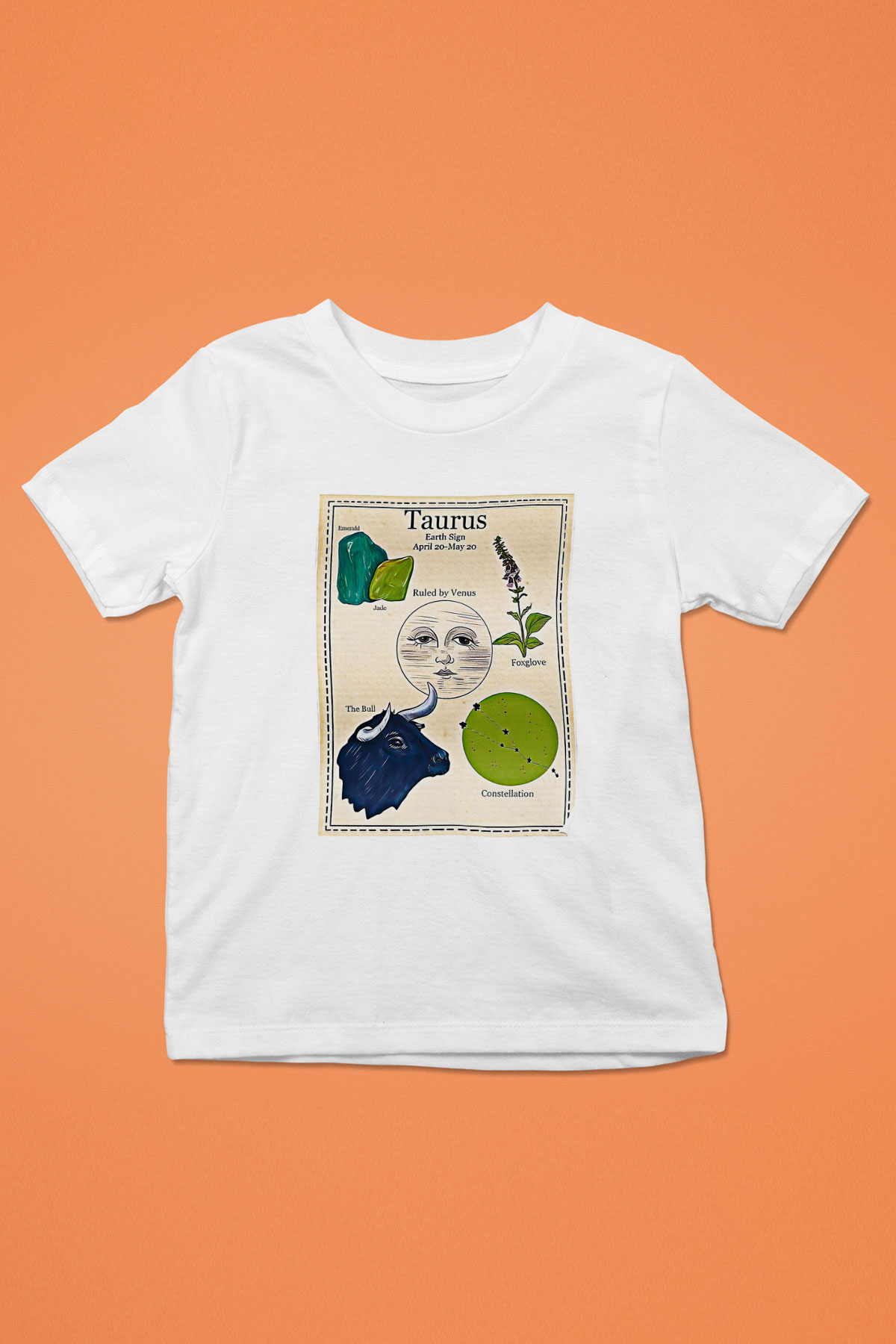 Boğa Burcu Baskılı Beyaz Unisex Beyaz Çocuk Tişört - Tshirt