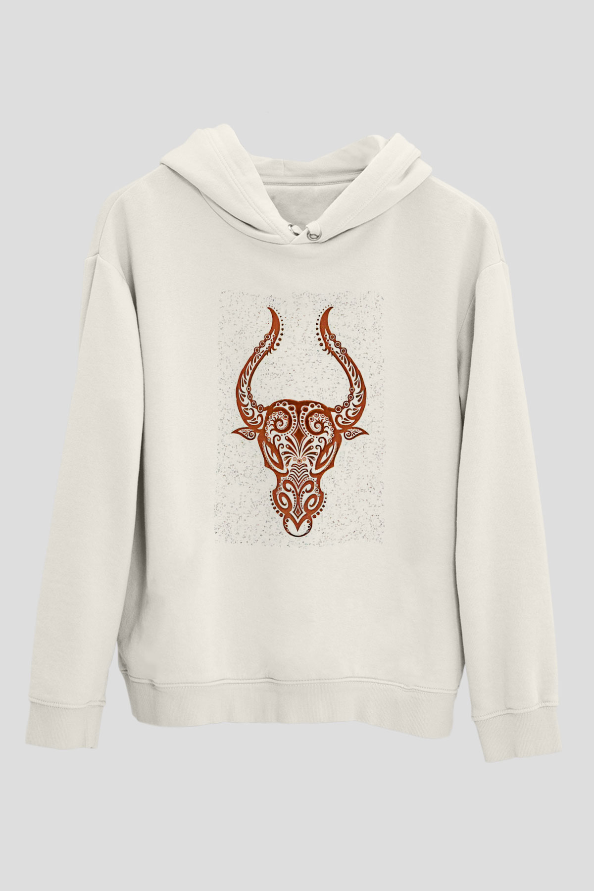 Boğa Burcu Baskılı Beyaz Unisex Hoodie
