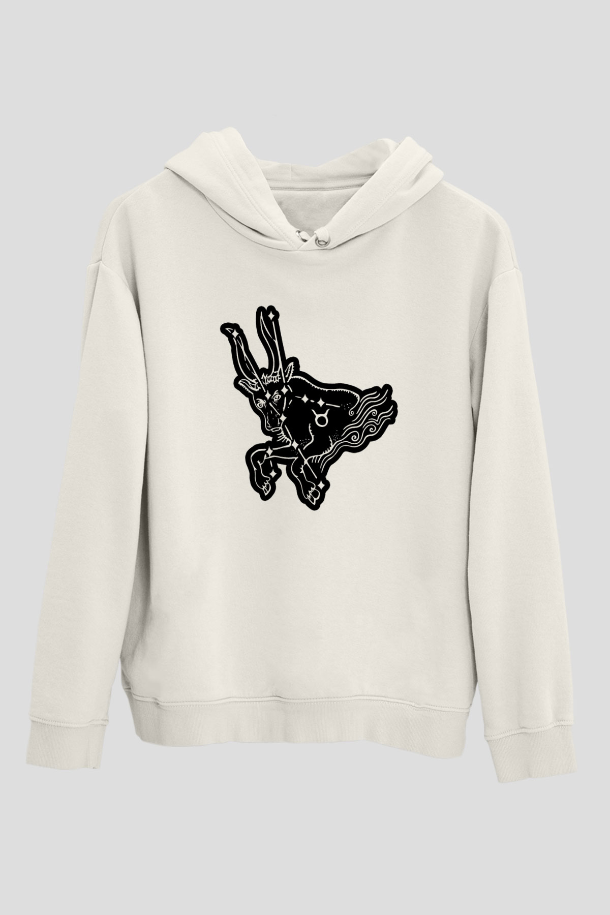 Boğa Burcu Baskılı Beyaz Unisex Hoodie