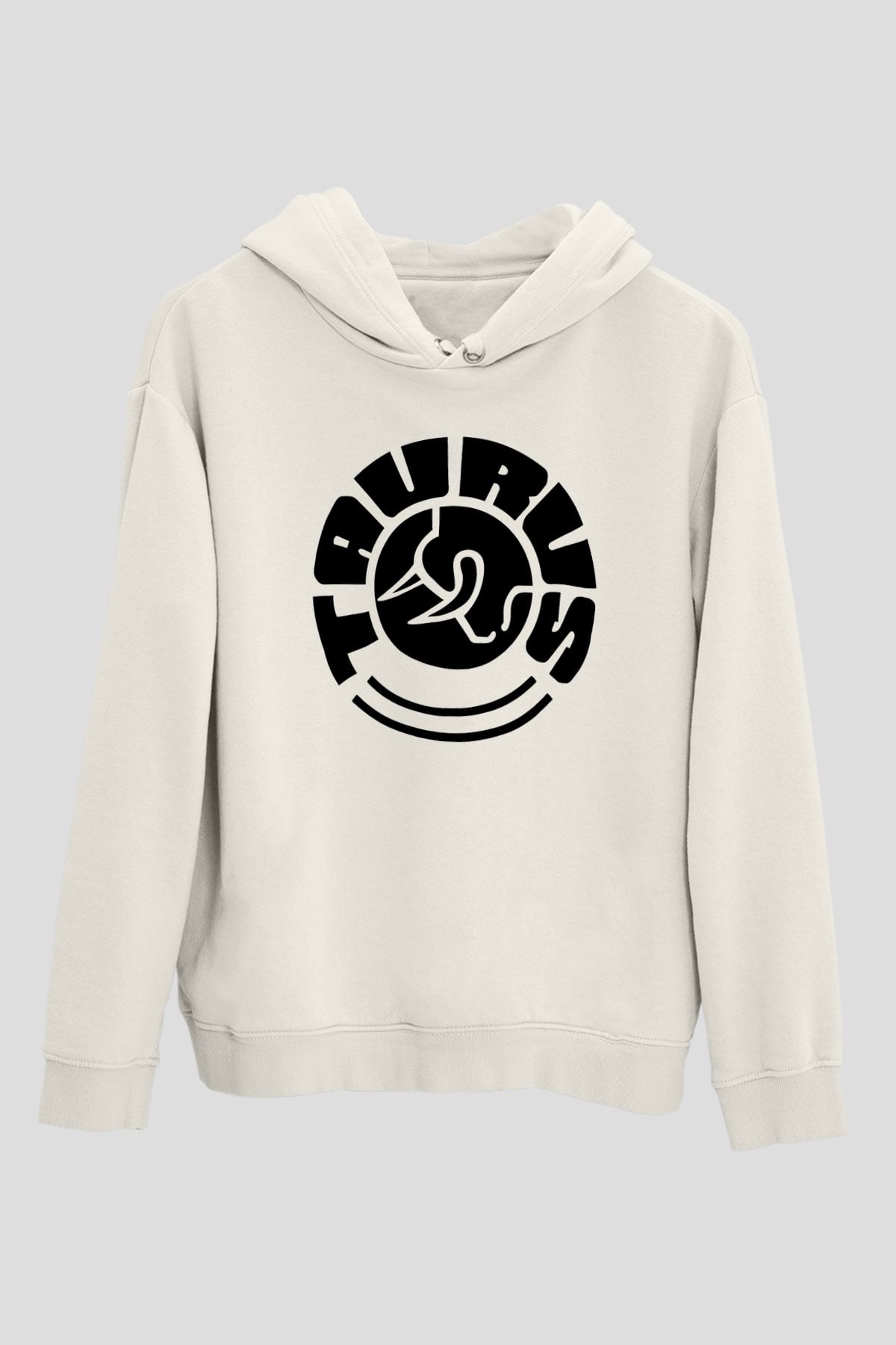 Boğa Burcu Baskılı Beyaz Unisex Hoodie
