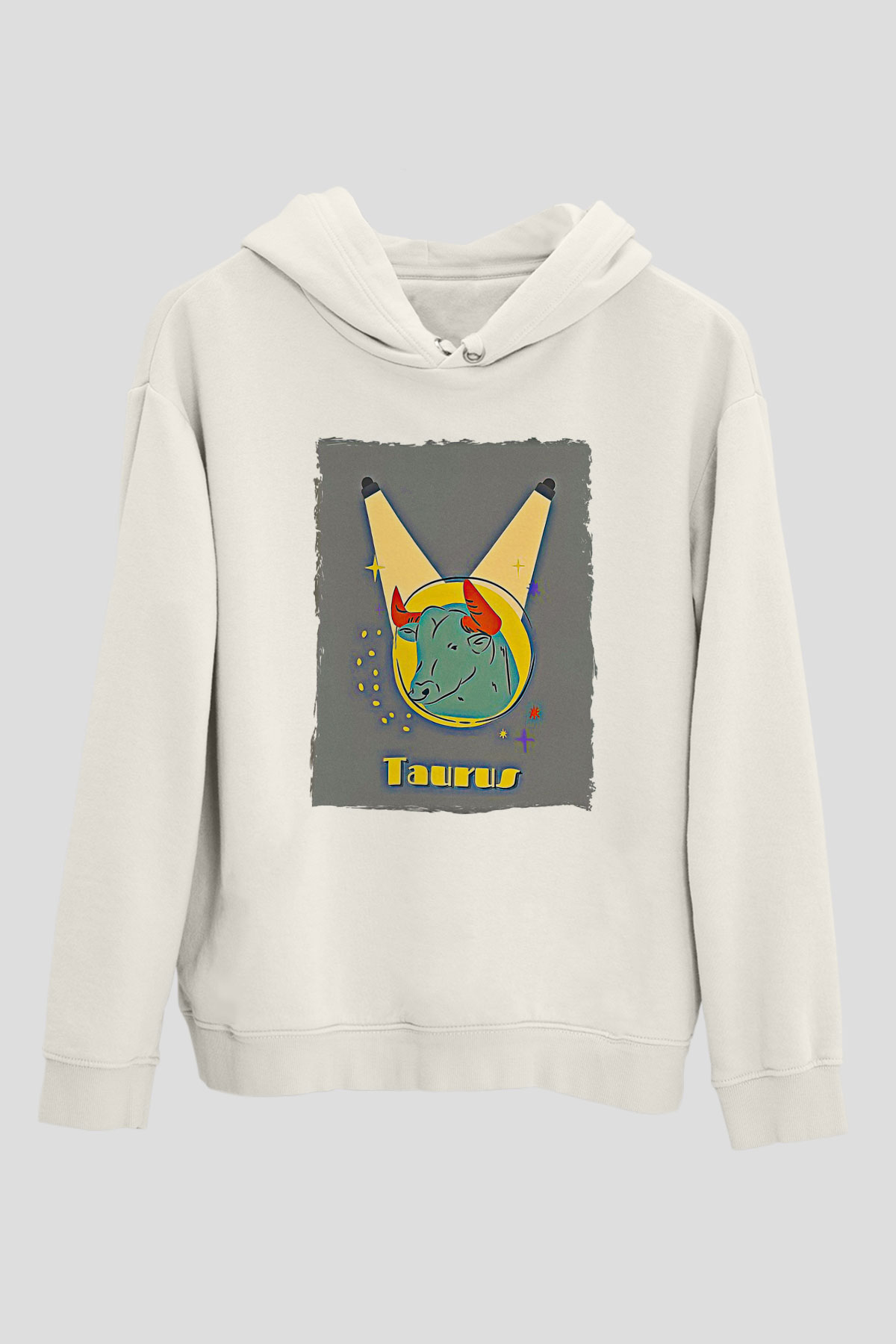 Boğa Burcu Baskılı Beyaz Unisex Hoodie
