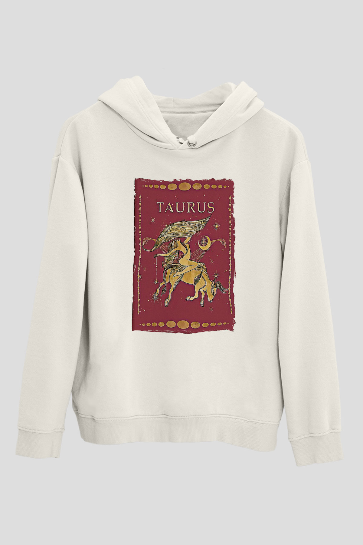 Boğa Burcu Baskılı Beyaz Unisex Hoodie