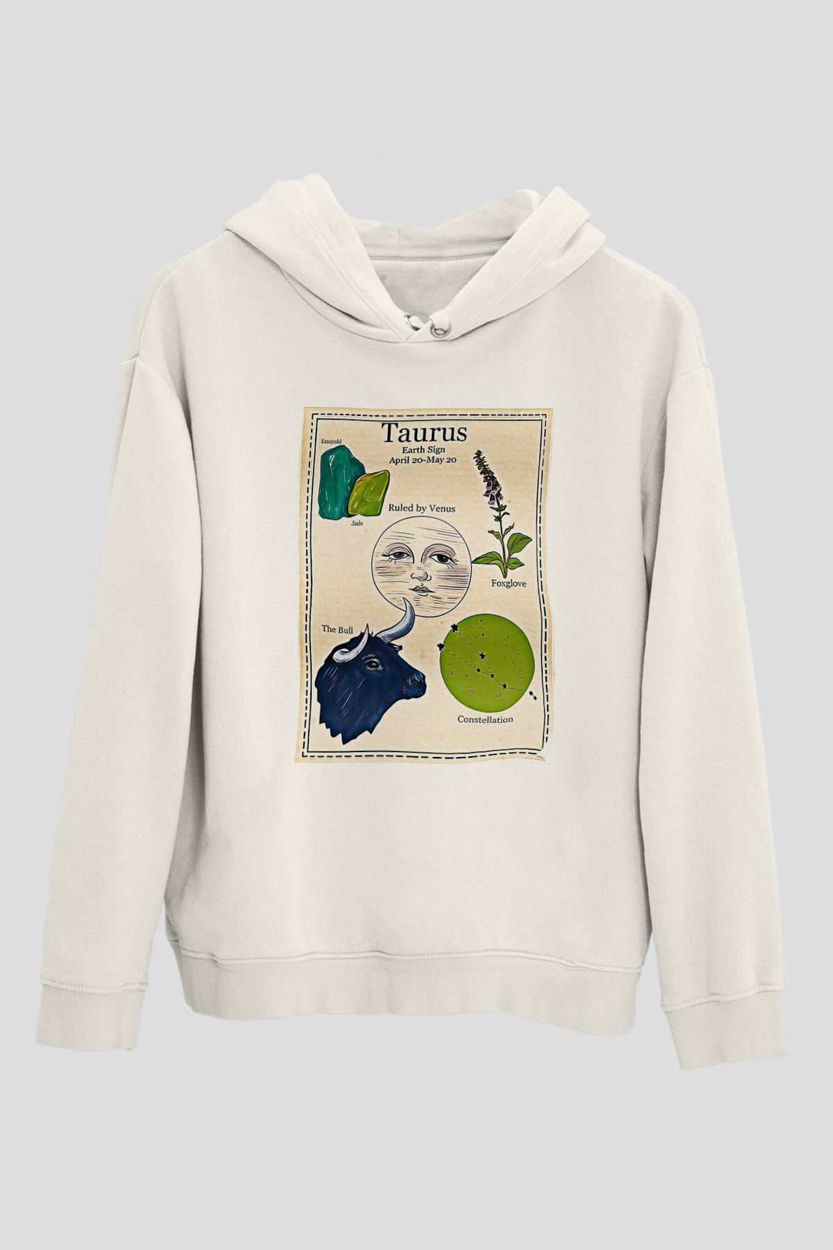 Boğa Burcu Baskılı Beyaz Unisex Hoodie