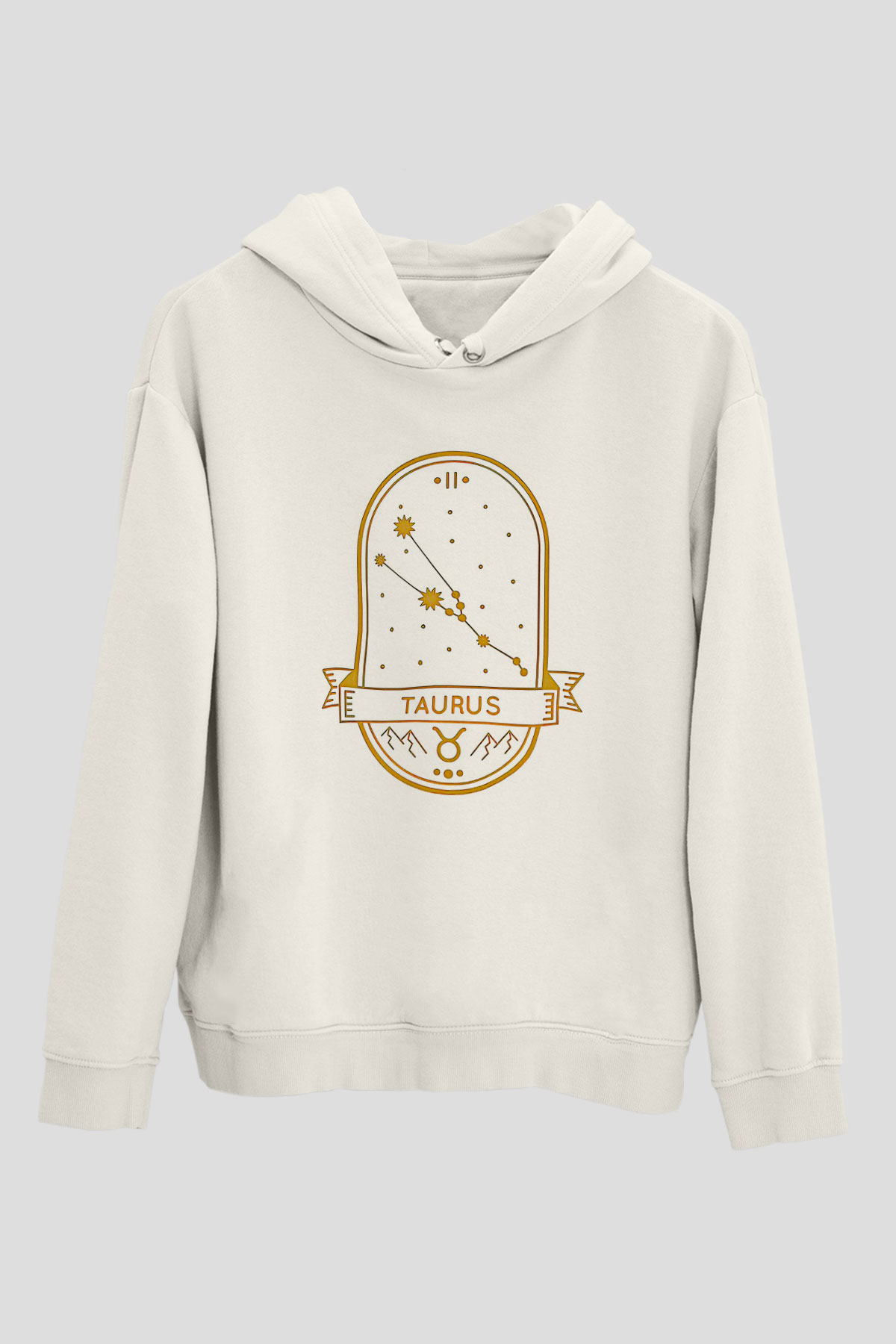Boğa Burcu Baskılı Beyaz Unisex Hoodie