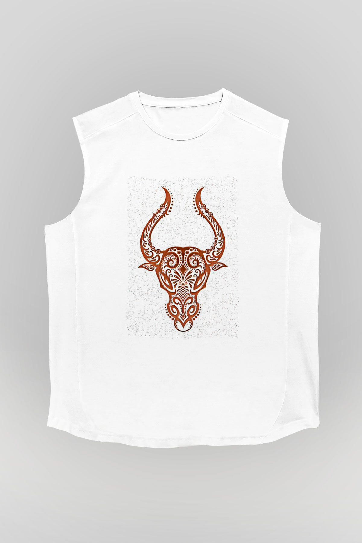 Boğa Burcu Baskılı Beyaz Unisex Kolsuz Tişört - Tshirt