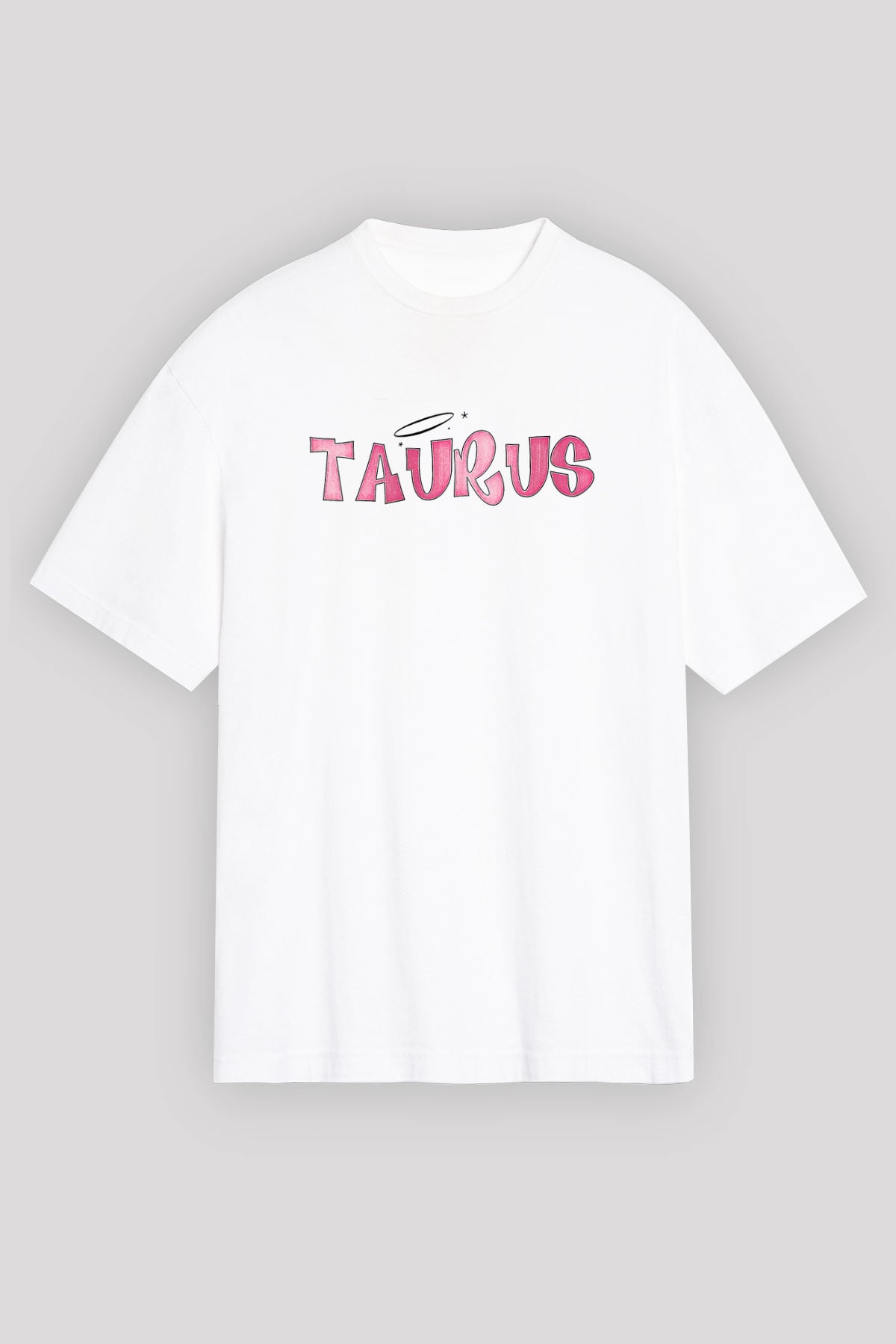 Boğa Burcu Baskılı Beyaz Unisex Oversize Tişört - Tshirt