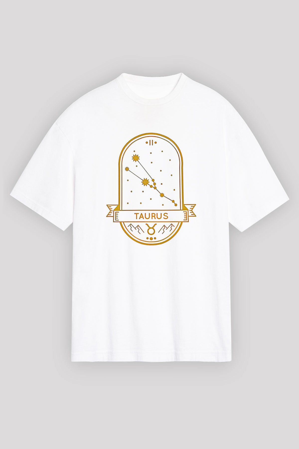 Boğa Burcu Baskılı Beyaz Unisex Oversize Tişört - Tshirt