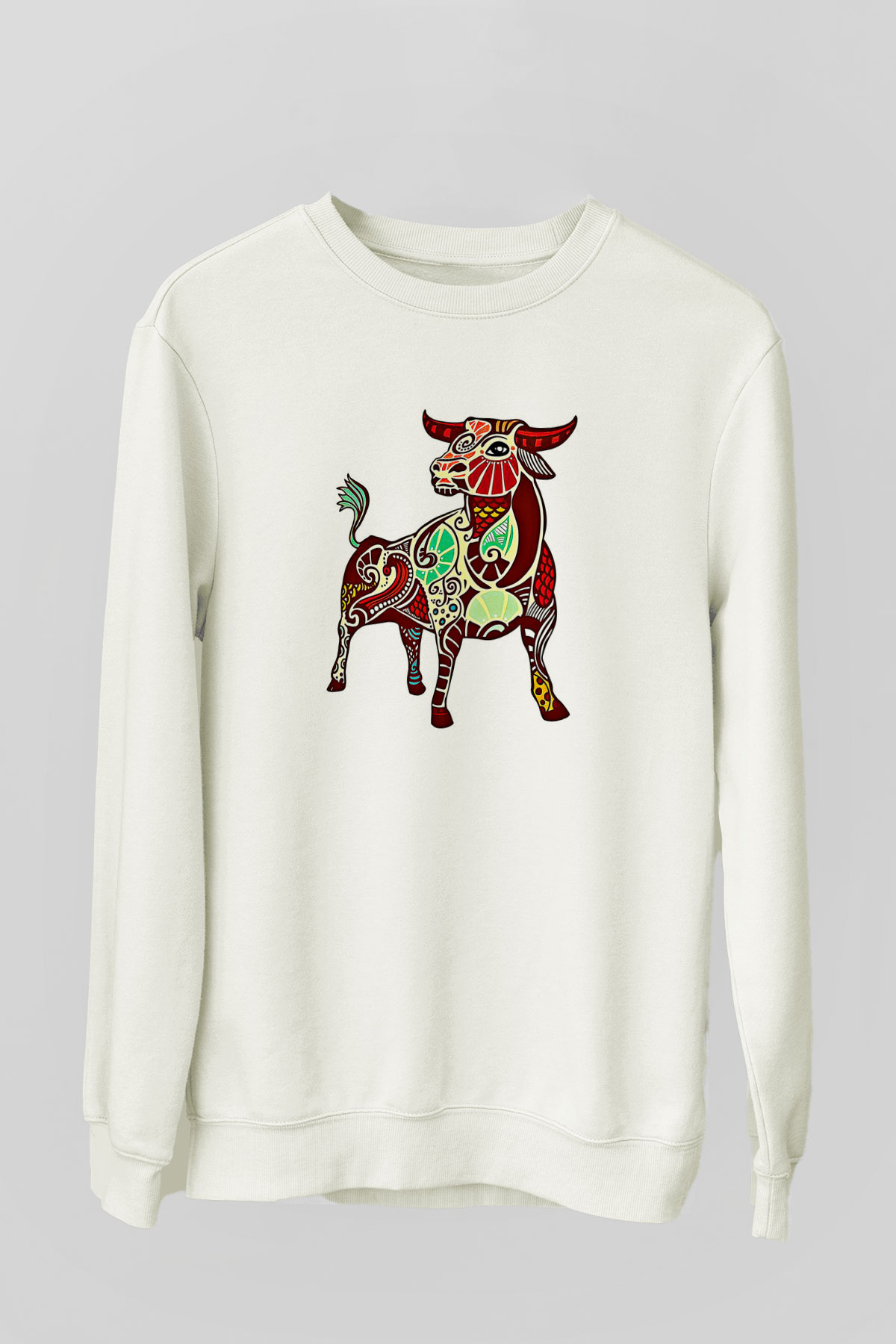 Boğa Burcu Baskılı Beyaz Unisex Sweatshirt