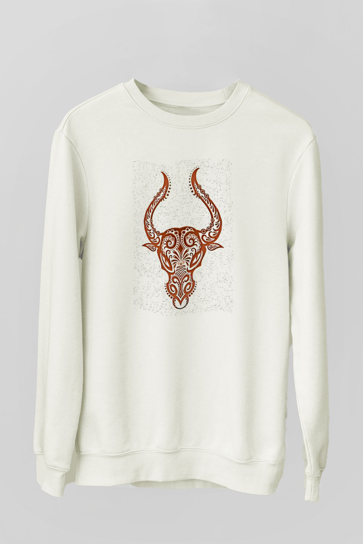 Boğa Burcu Baskılı Beyaz Unisex Sweatshirt