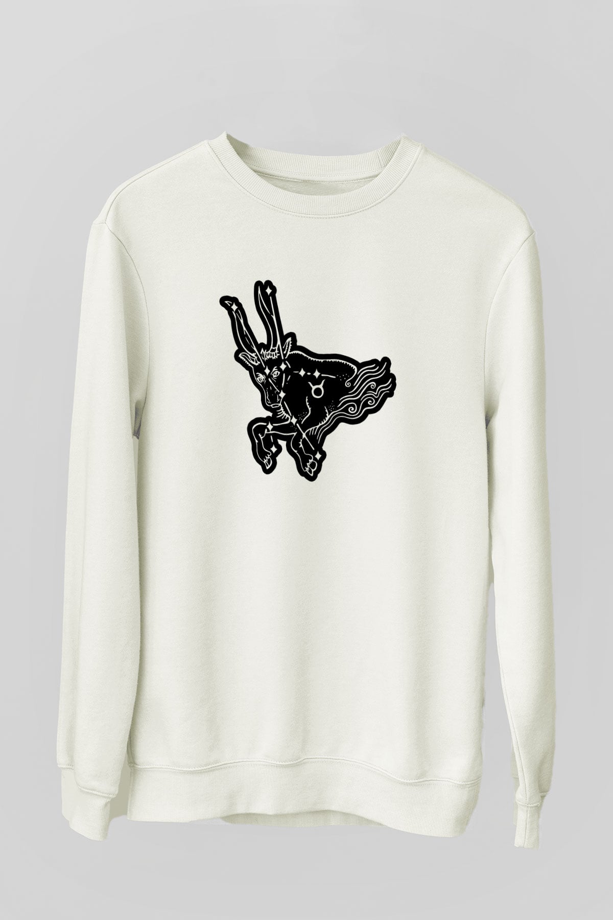 Boğa Burcu Baskılı Beyaz Unisex Sweatshirt