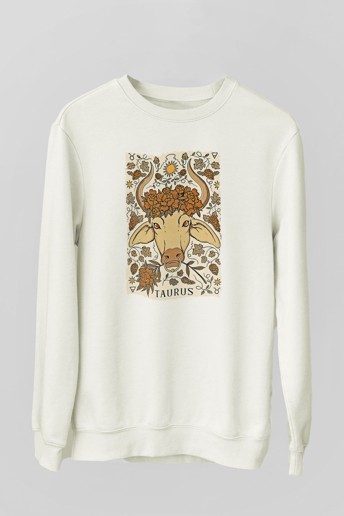 Boğa Burcu Baskılı Beyaz Unisex Sweatshirt