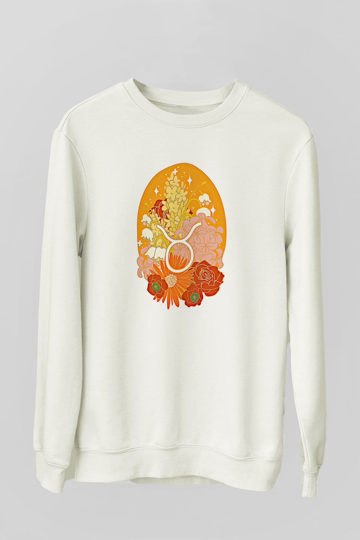 Boğa Burcu Baskılı Beyaz Unisex Sweatshirt